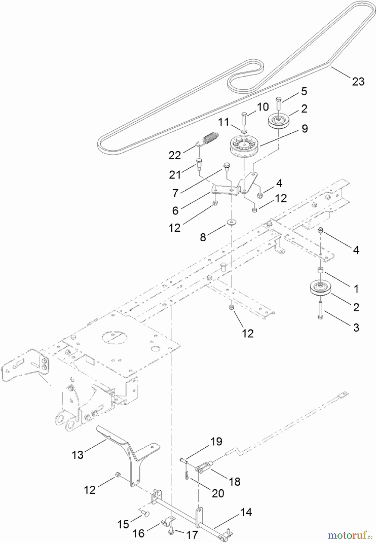Toro Neu Mowers, Lawn & Garden Tractor Seite 1 71254 (XLS 380) - Toro XLS 380 Lawn Tractor, 2012 (SN 312000001-312999999) MOTION CONTROL AND BELT ASSEMBLY