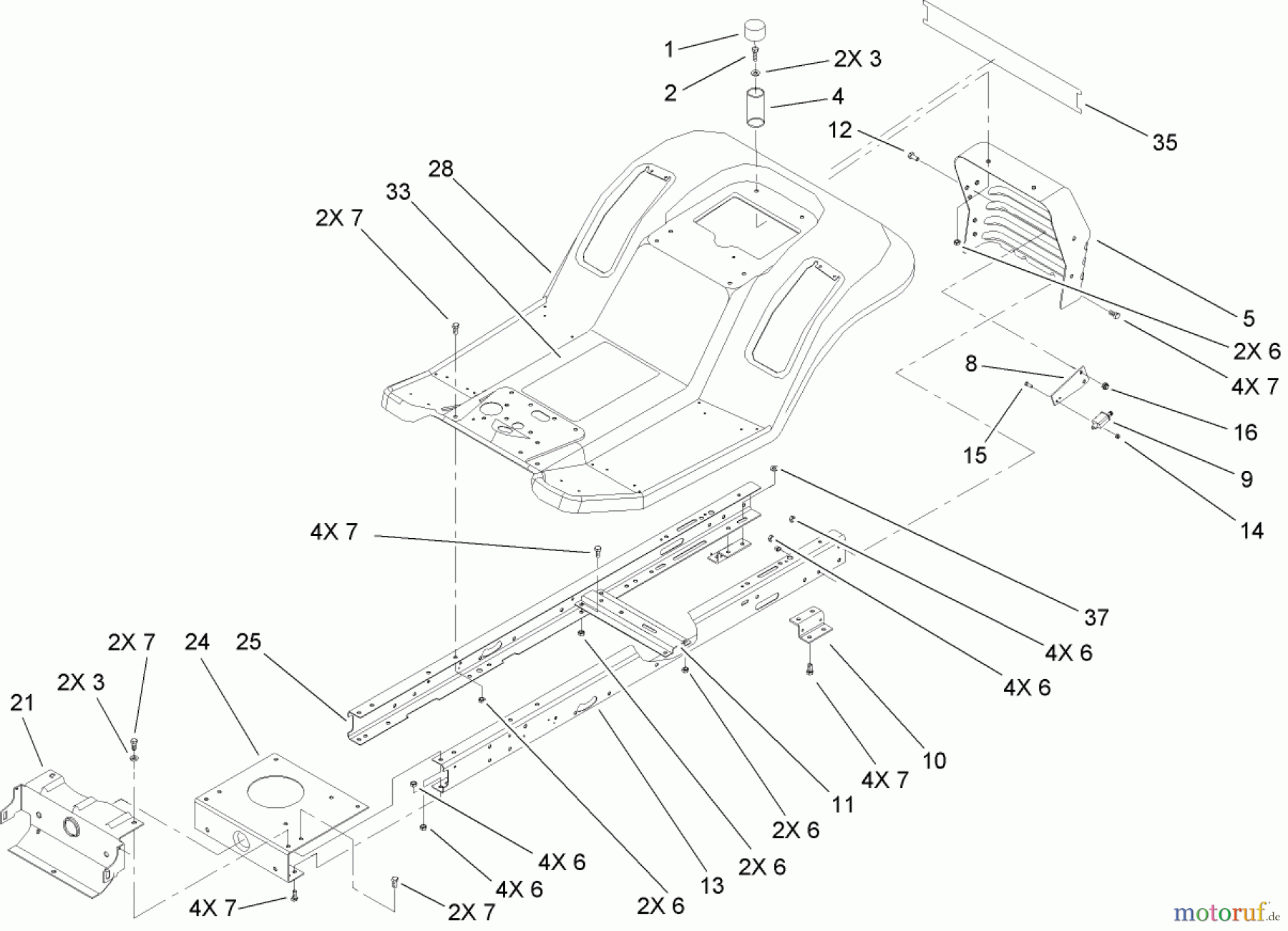  Toro Neu Mowers, Lawn & Garden Tractor Seite 1 71257 (XL 320) - Toro XL 320 Lawn Tractor, 2009 (290000001-290999999) FRAME AND BODY ASSEMBLY