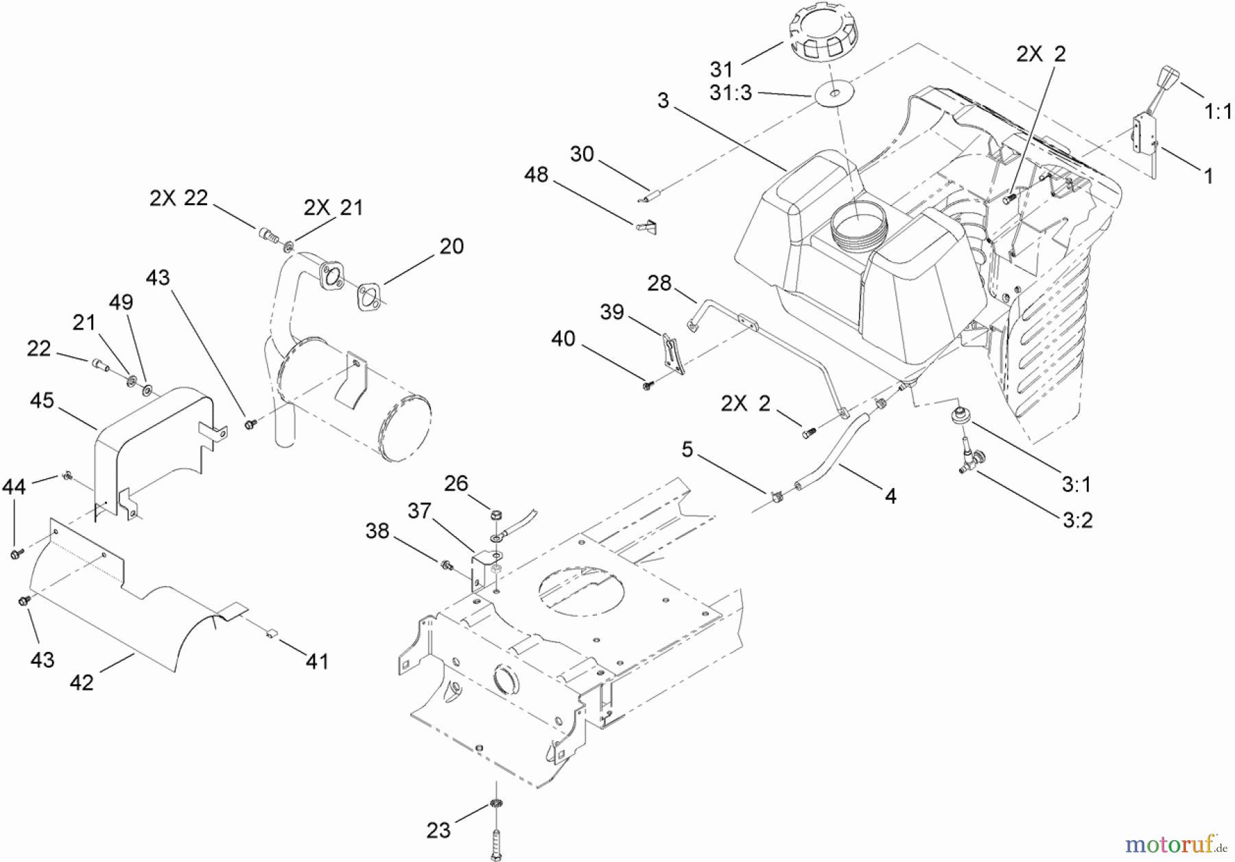 Toro Neu Mowers, Lawn & Garden Tractor Seite 1 71257 (XL 320) - Toro XL 320 Lawn Tractor, 2009 (290000001-290999999) FUEL TANK ASSEMBLY