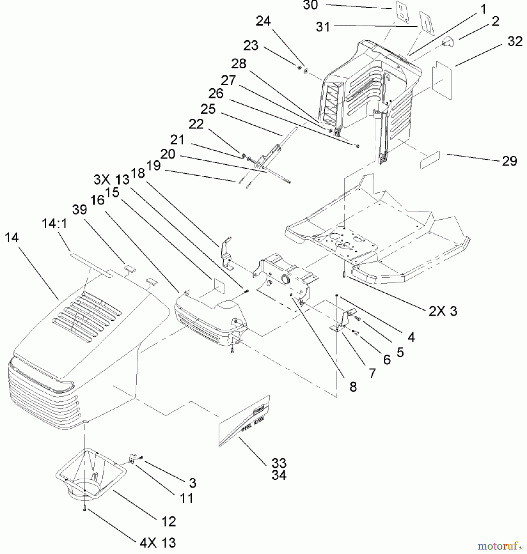 Toro Neu Mowers, Lawn & Garden Tractor Seite 1 71257 (XL 320) - Toro XL 320 Lawn Tractor, 2009 (290000001-290999999) HOOD AND TOWER ASSEMBLY