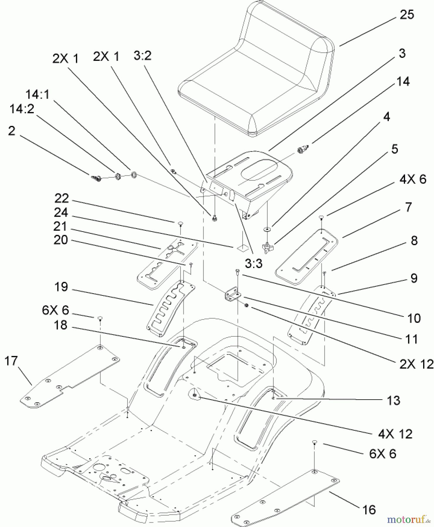 Toro Neu Mowers, Lawn & Garden Tractor Seite 1 71257 (XL 320) - Toro XL 320 Lawn Tractor, 2010 (310000001-310999999) REAR BODY AND SEAT ASSEMBLY