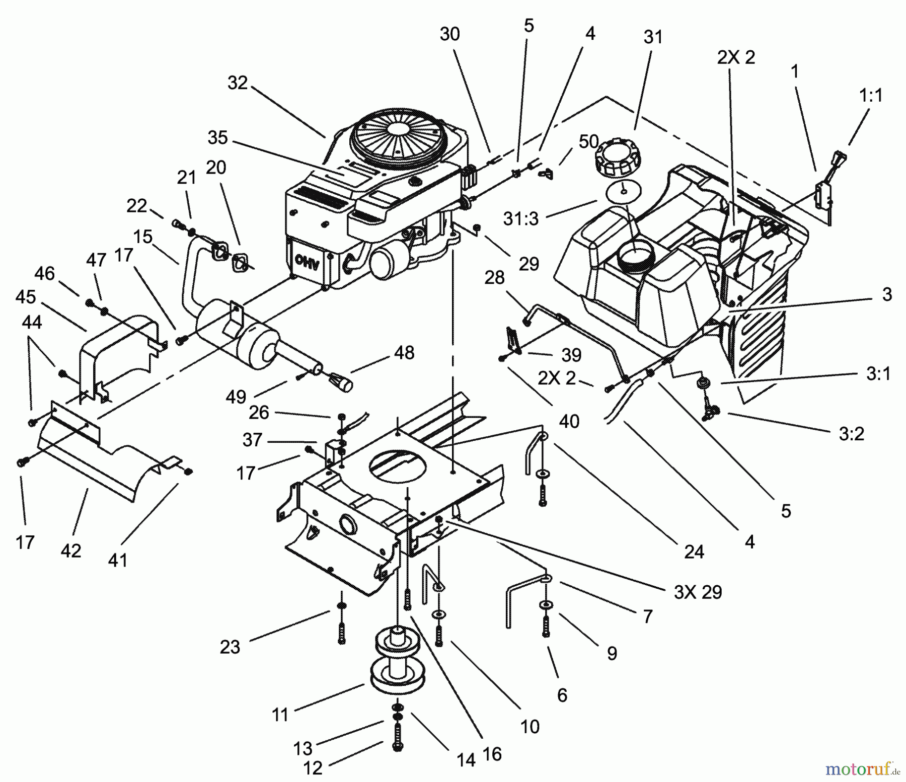 Toro Neu Mowers, Lawn & Garden Tractor Seite 1 71283 (17-44HXLE) - Toro 17-44HXLE Lawn Tractor, 2002 (220010001-220999999) ENGINE SYSTEM ASSEMBLY