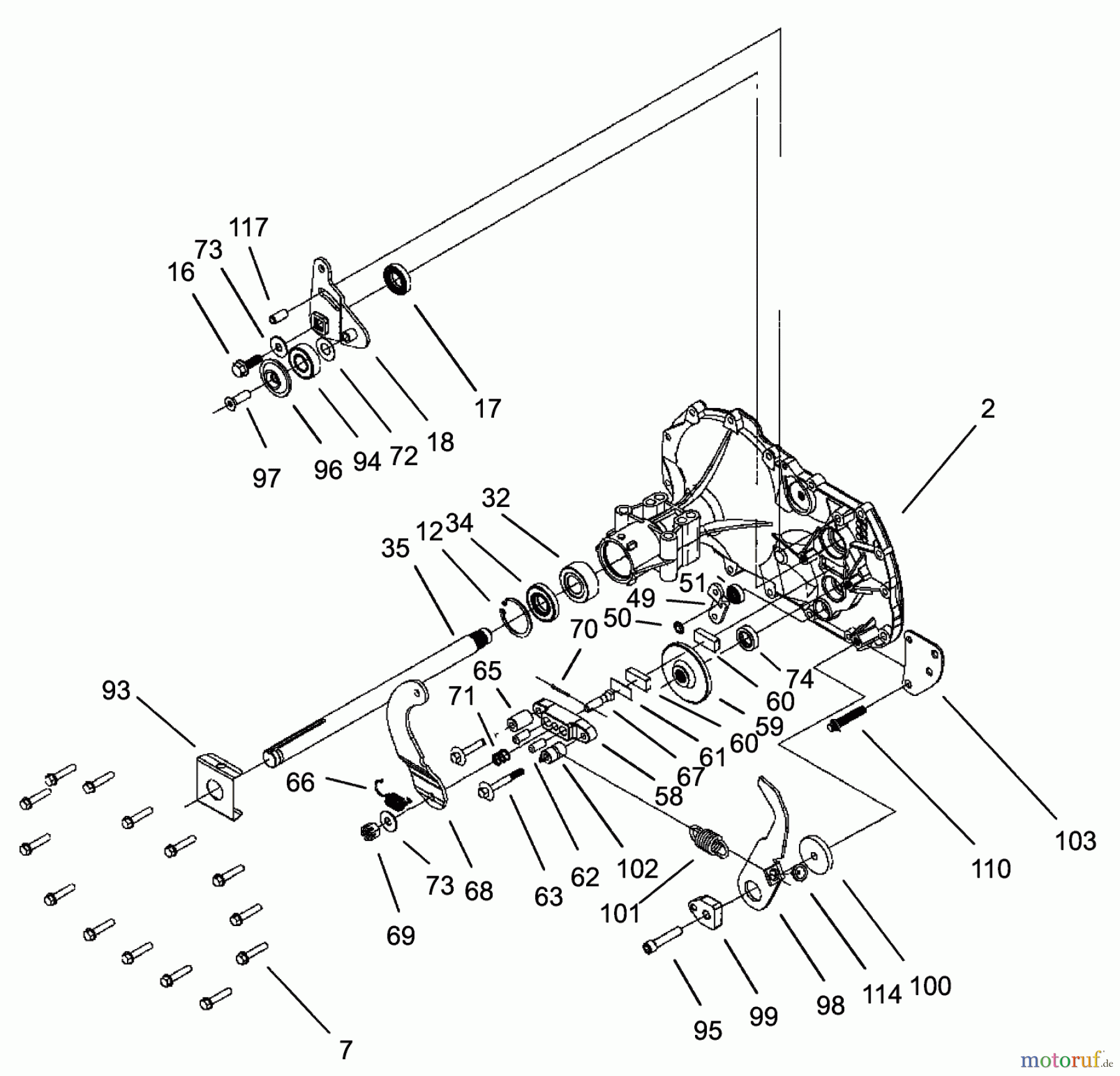 Toro Neu Mowers, Lawn & Garden Tractor Seite 1 71283 (17-44HXLE) - Toro 17-44HXLE Lawn Tractor, 2002 (220010001-220999999) HOUSING & BEARING ASSEMBLY