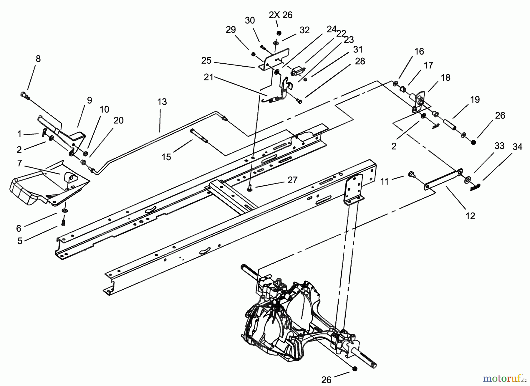  Toro Neu Mowers, Lawn & Garden Tractor Seite 1 71283 (17-44HXLE) - Toro 17-44HXLE Lawn Tractor, 2002 (220010001-220999999) HYDRO TRANSAXLE CONTROL/NMIR ASSEMBLY