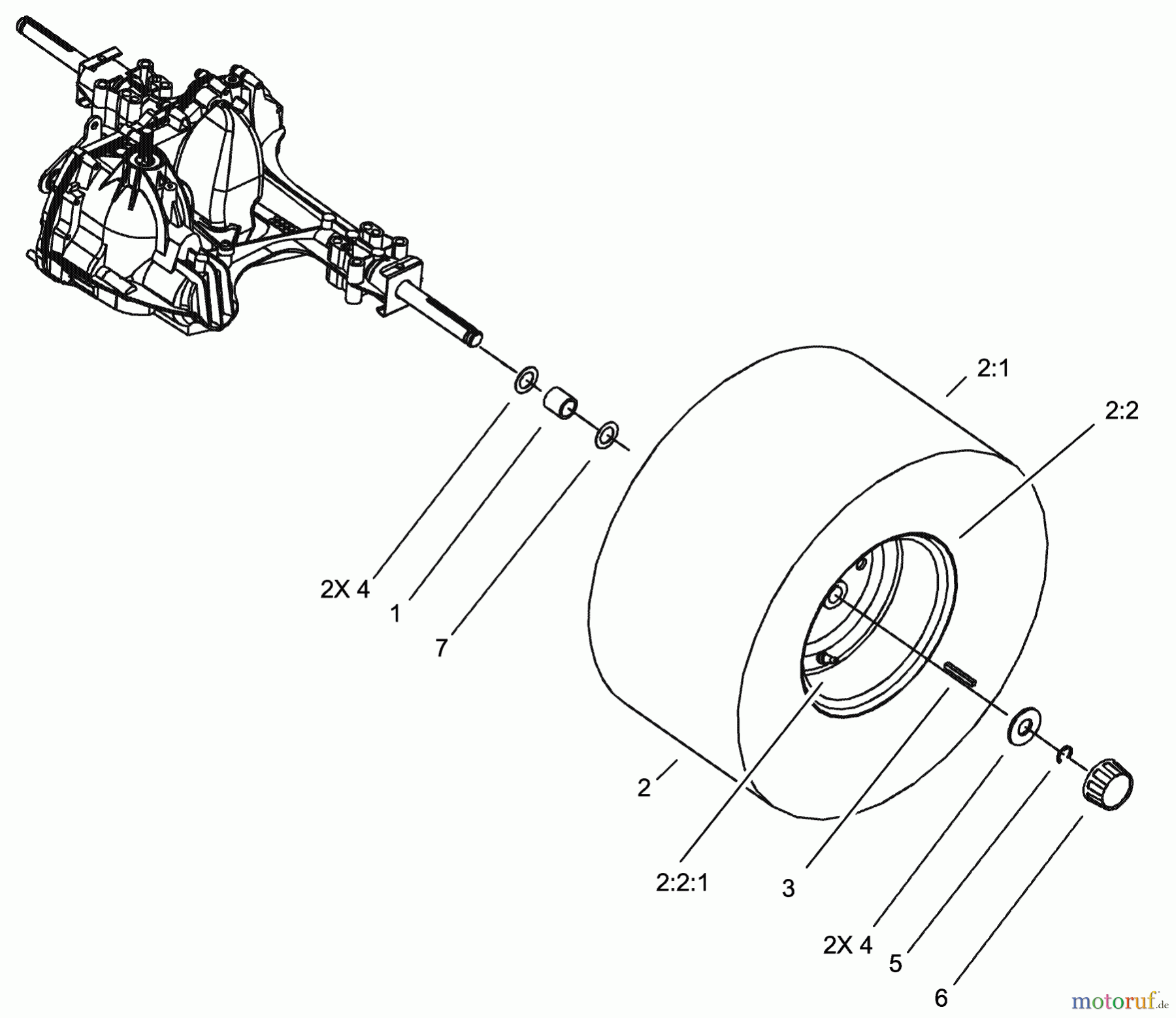 Toro Neu Mowers, Lawn & Garden Tractor Seite 1 71283 (17-44HXLE) - Toro 17-44HXLE Lawn Tractor, 2002 (220010001-220999999) WHEEL AND TIRE ASSEMBLY