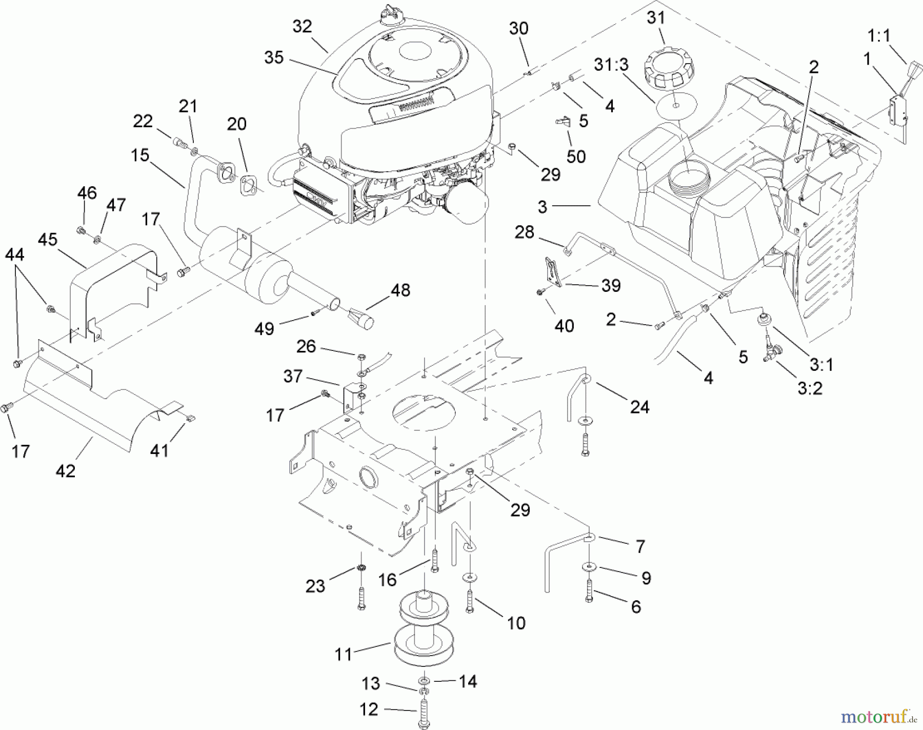 Toro Neu Mowers, Lawn & Garden Tractor Seite 1 71283 (17-44HXLE) - Toro 17-44HXLE Lawn Tractor, 2003 (230000001-230999999) ENGINE SYSTEM ASSEMBLY