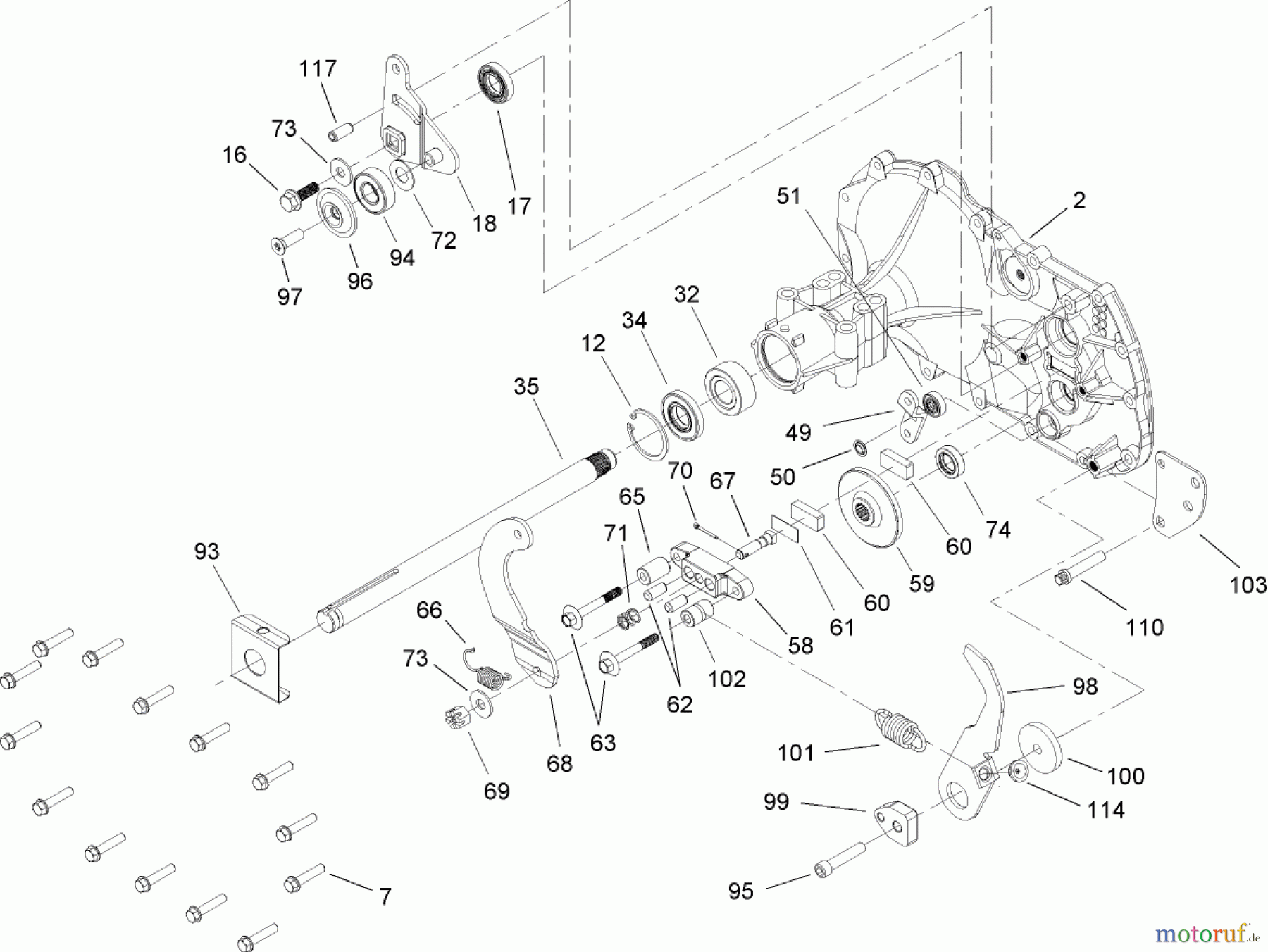  Toro Neu Mowers, Lawn & Garden Tractor Seite 1 71283 (17-44HXLE) - Toro 17-44HXLE Lawn Tractor, 2003 (230000001-230999999) SIDE HOUSING AND BEARING ASSEMBLY TRANSAXLE NO. 104-1760
