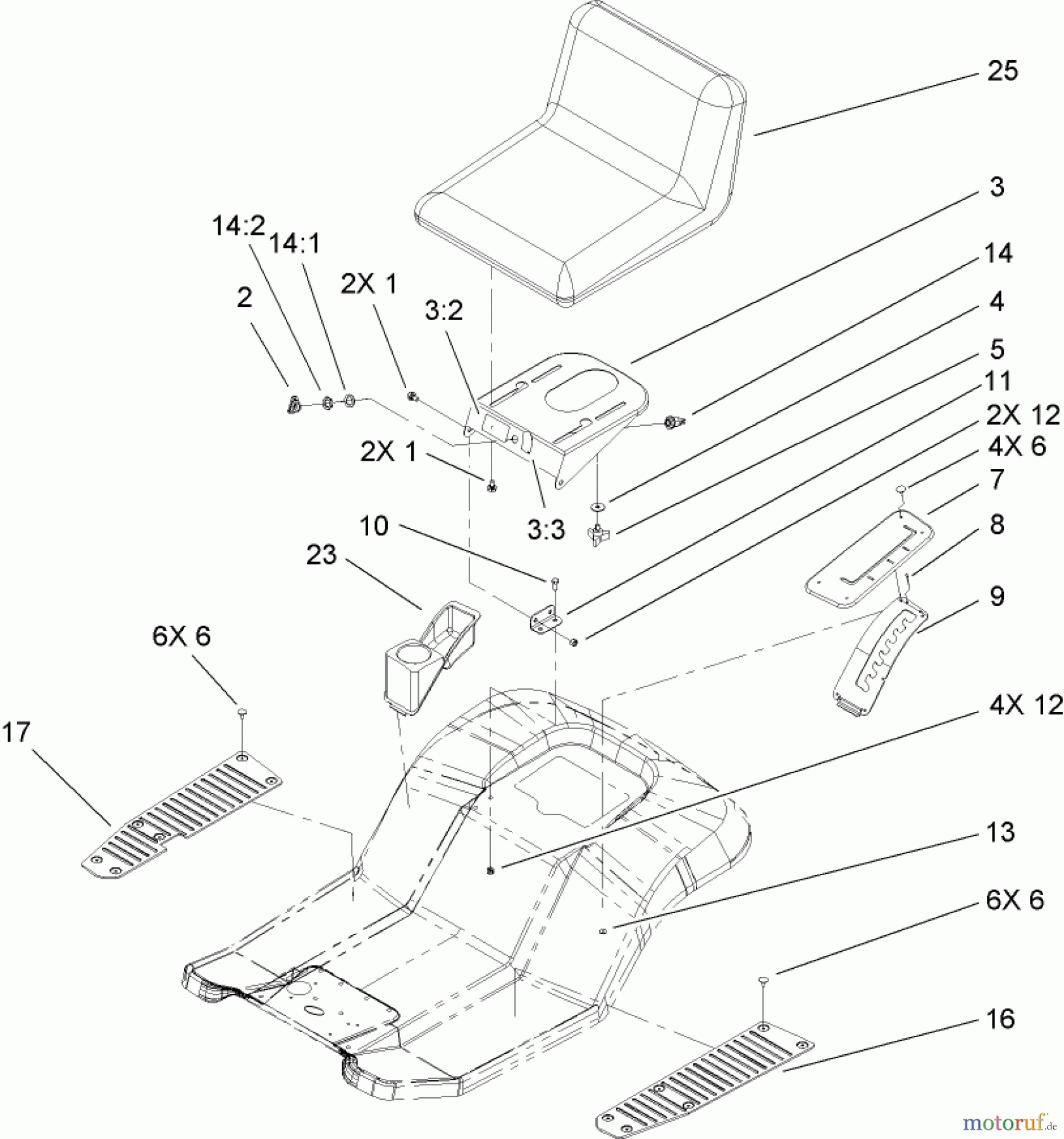 Toro Neu Mowers, Lawn & Garden Tractor Seite 1 71286 (XL 440H) - Toro XL 440H Lawn Tractor, 2007 (270000001-270999999) REAR BODY AND SEAT ASSEMBLY