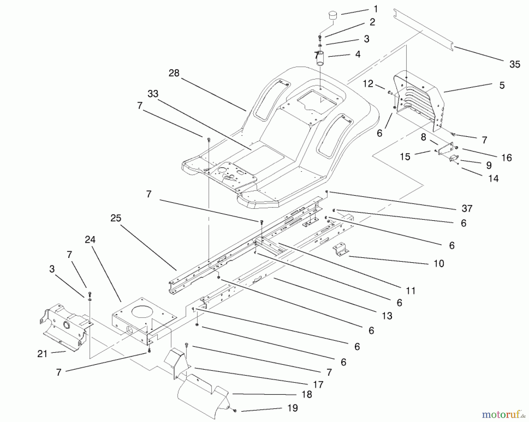 Toro Neu Mowers, Lawn & Garden Tractor Seite 1 71300 (12-32XL) - Toro 12-32XL Lawn Tractor, 2000 (200000001-200999999) FRAME & BODY ASSEMBLY