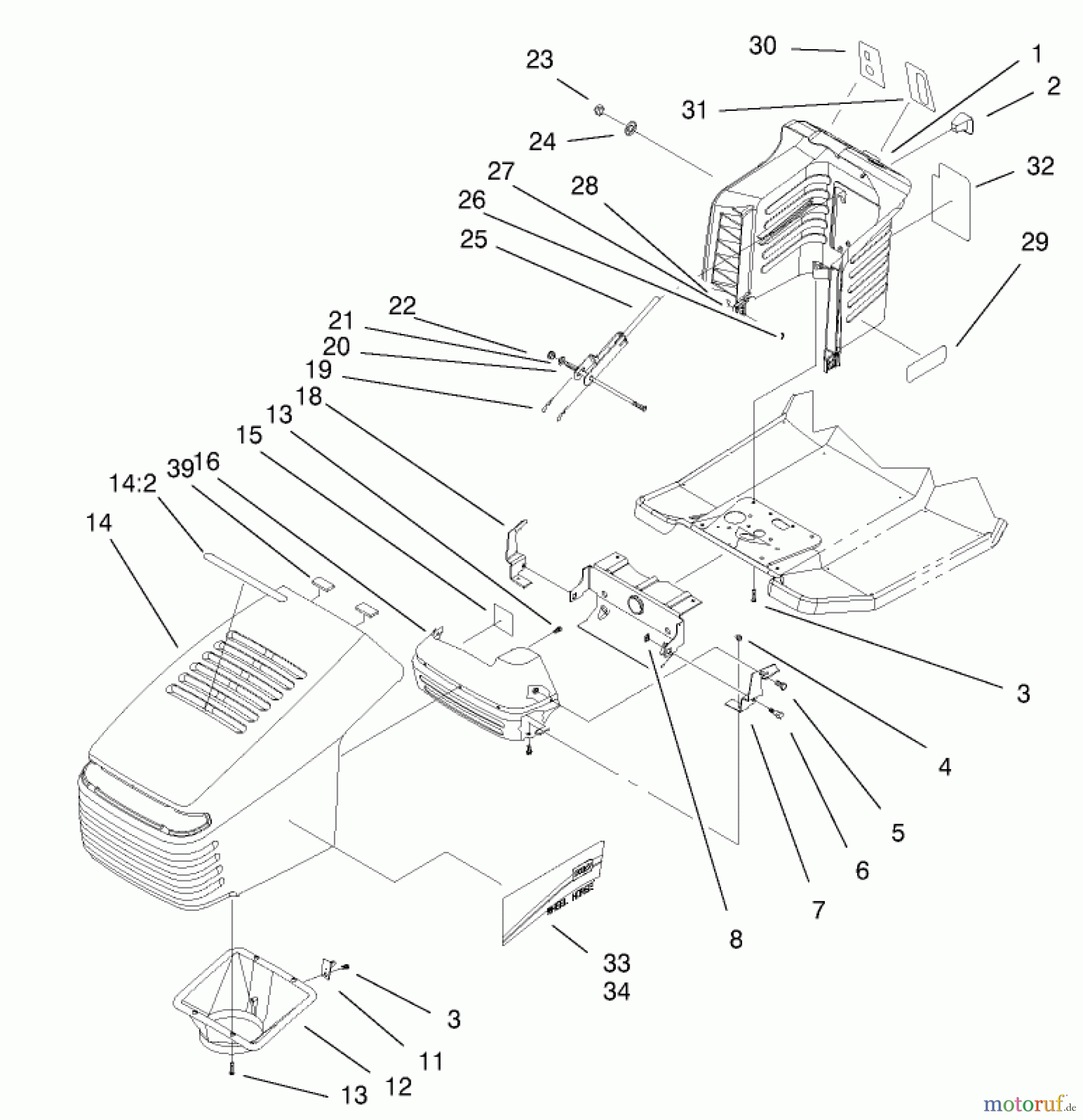Toro Neu Mowers, Lawn & Garden Tractor Seite 1 71300 (12-32XL) - Toro 12-32XL Lawn Tractor, 2000 (200000001-200999999) HOOD & TOWER ASSEMBLY