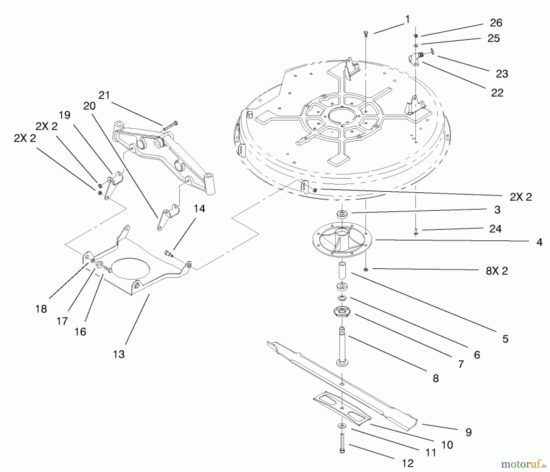 Toro Neu Mowers, Lawn & Garden Tractor Seite 1 71301 (12.5-32XLE) - Toro 12.5-32XLE Lawn Tractor, 2001 (210000001-210999999) DECK COMPONENTS ASSEMBLY