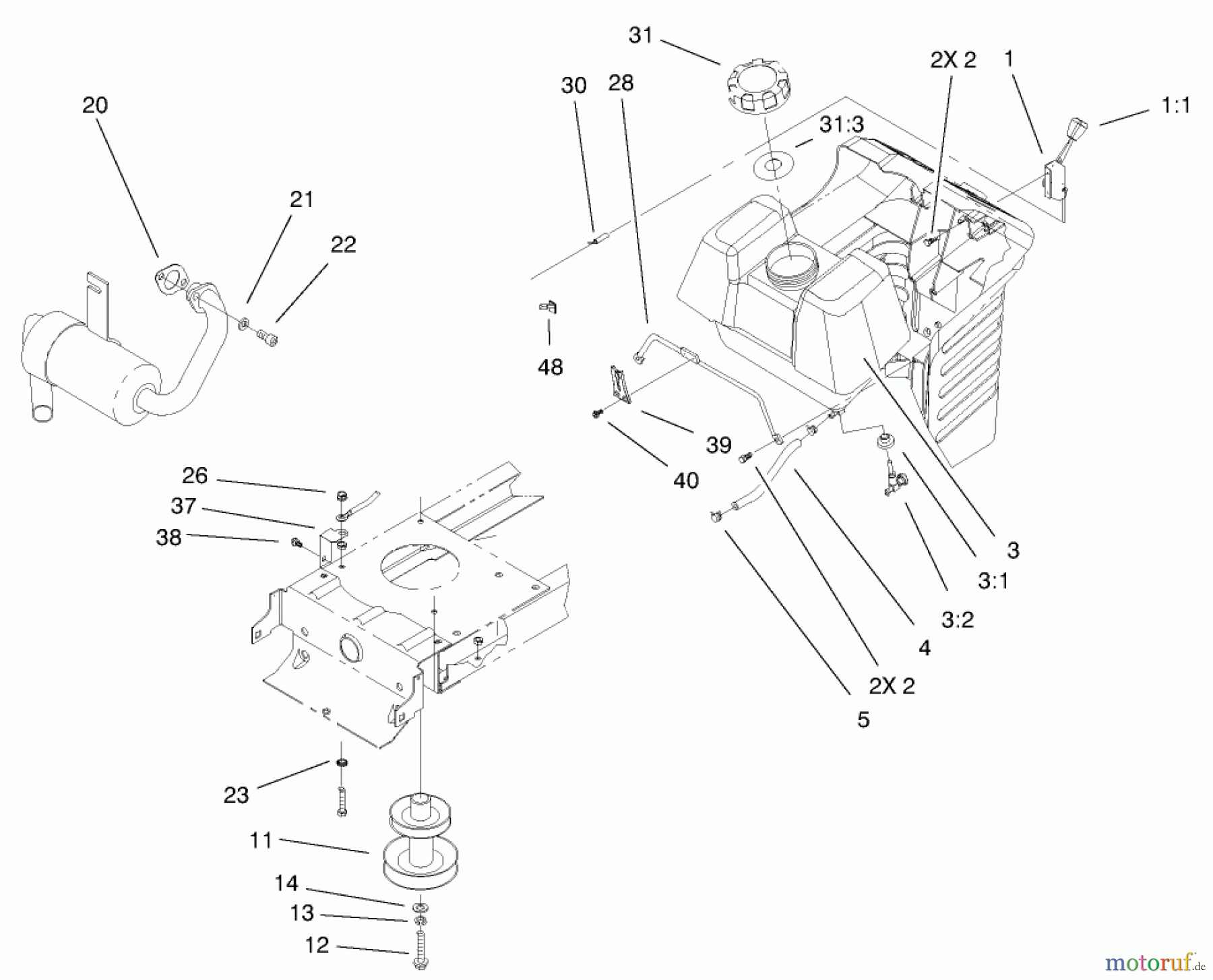  Toro Neu Mowers, Lawn & Garden Tractor Seite 1 71301 (12.5-32XLE) - Toro 12.5-32XLE Lawn Tractor, 2001 (210000001-210999999) OHV ENGINE SYSTEM ASSEMBLY