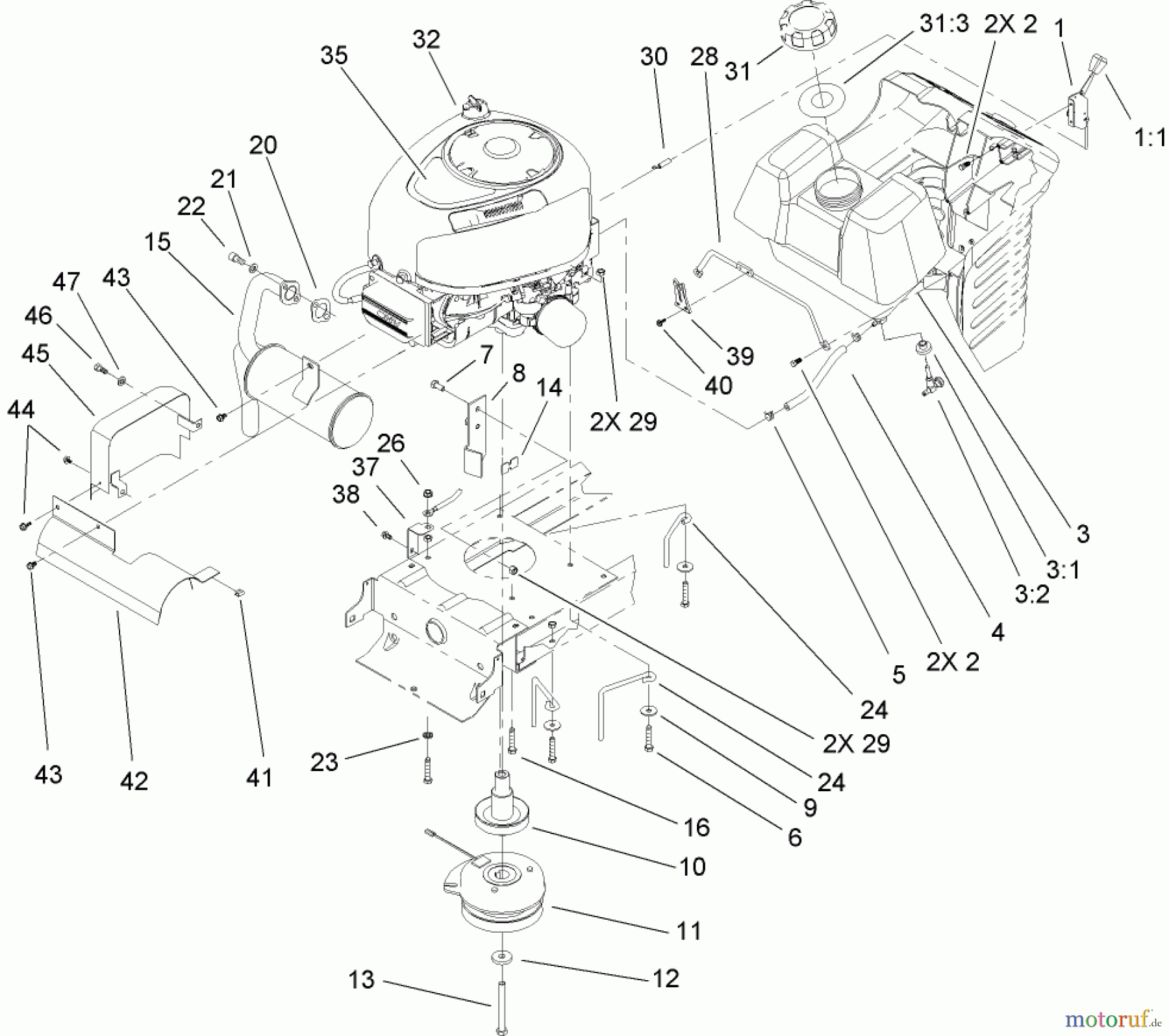  Toro Neu Mowers, Lawn & Garden Tractor Seite 1 71427 (XL 380) - Toro XL 380 Lawn Tractor, 2005 (250000001-250999999) ENGINE ASSEMBLY