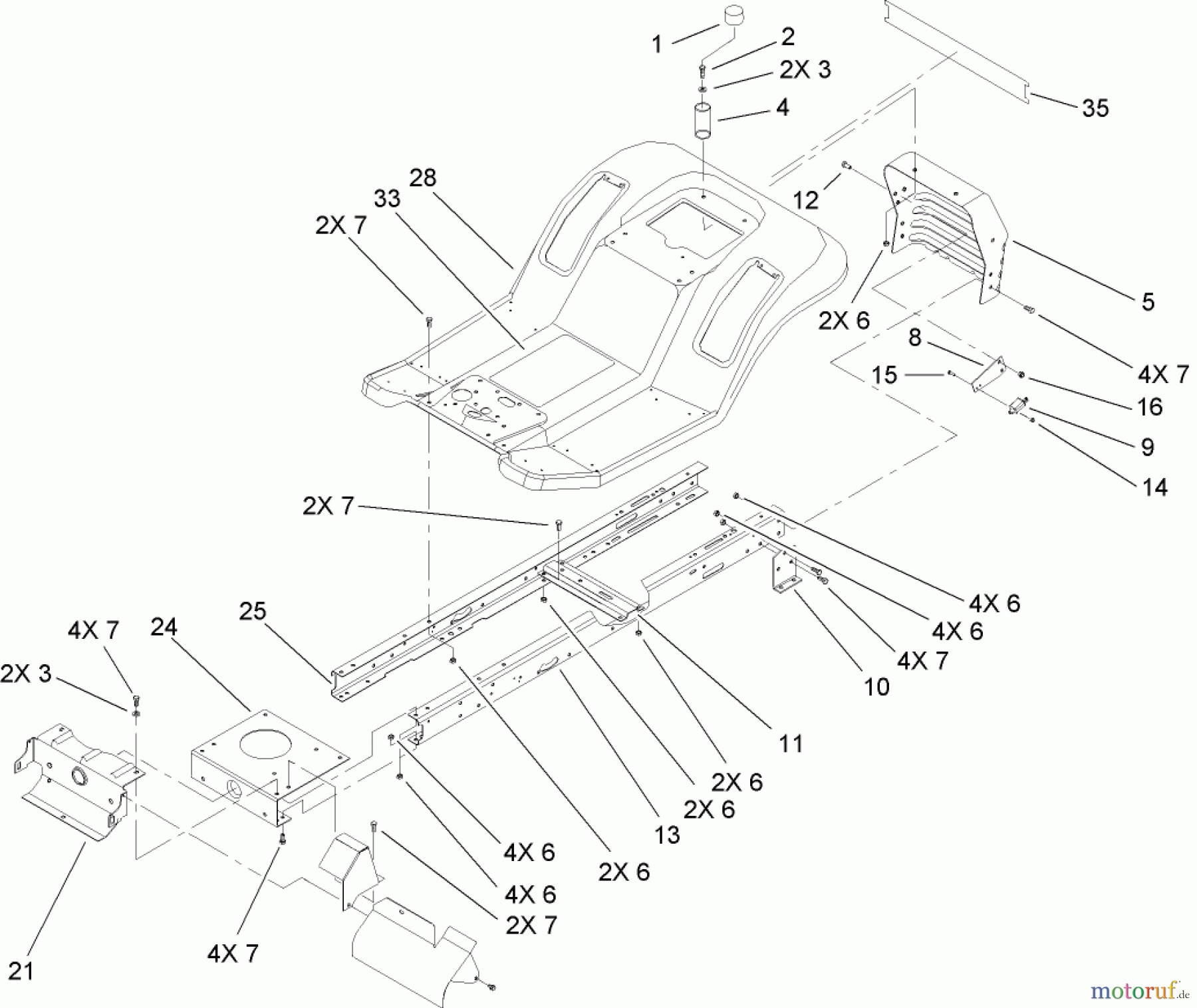 Toro Neu Mowers, Lawn & Garden Tractor Seite 1 71427 (XL 380) - Toro XL 380 Lawn Tractor, 2005 (250000001-250999999) FRAME AND BODY ASSEMBLY