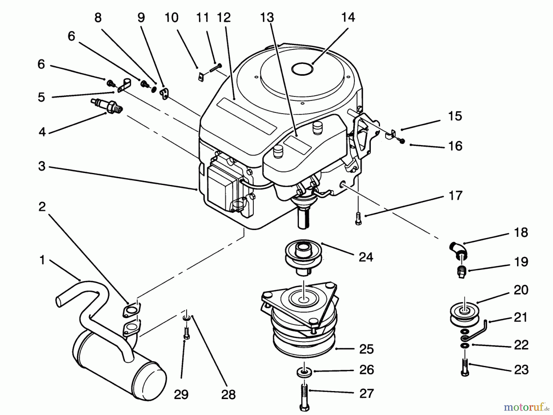 Toro Neu Mowers, Lawn & Garden Tractor Seite 1 72040 (244-5) - Toro 244-5 Yard Tractor, 1993 (3900001-3999999) ENGINE AND CLUTCH ASSEMBLY