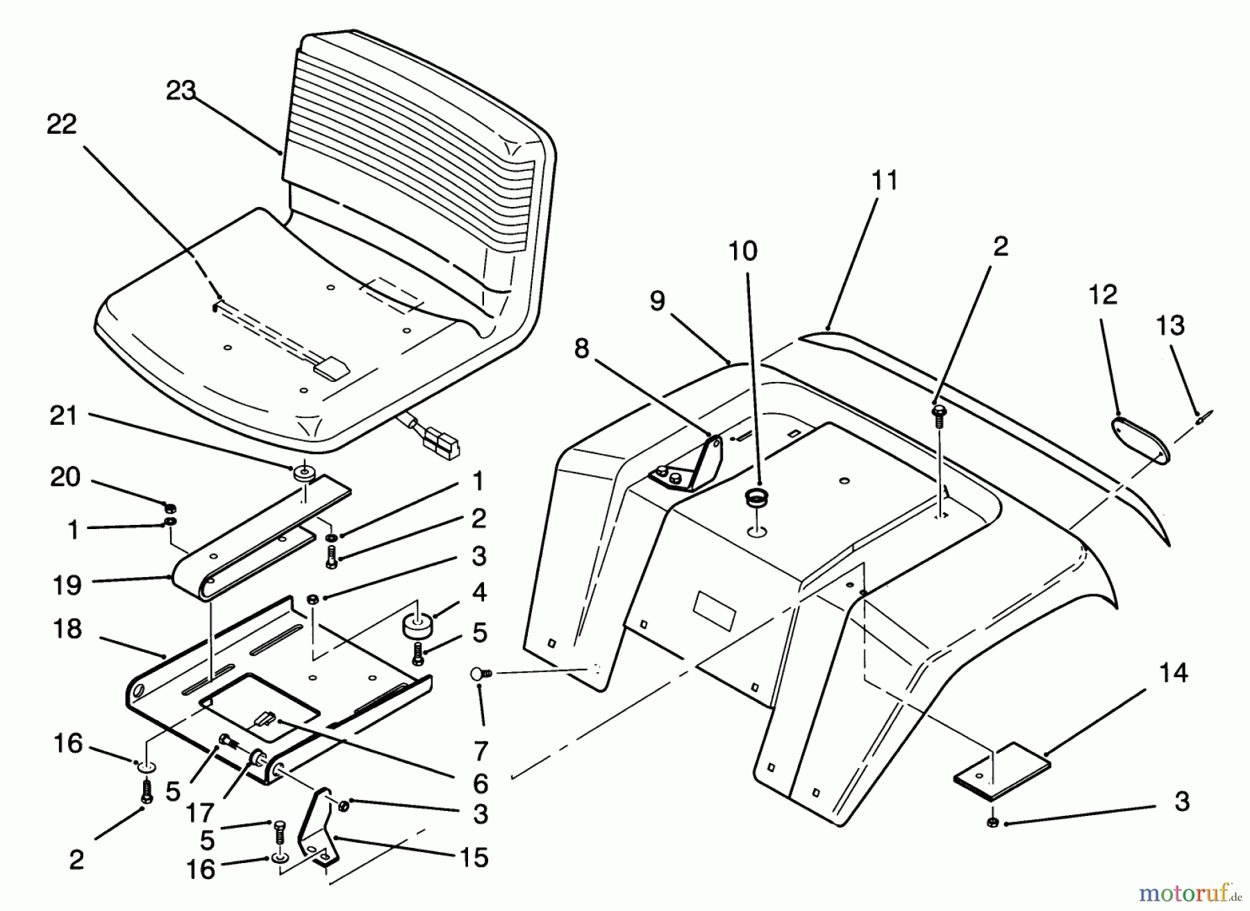 Toro Neu Mowers, Lawn & Garden Tractor Seite 1 72040 (244-5) - Toro 244-5 Yard Tractor, 1993 (3900001-3999999) FENDER AND SEAT ASSEMBLY