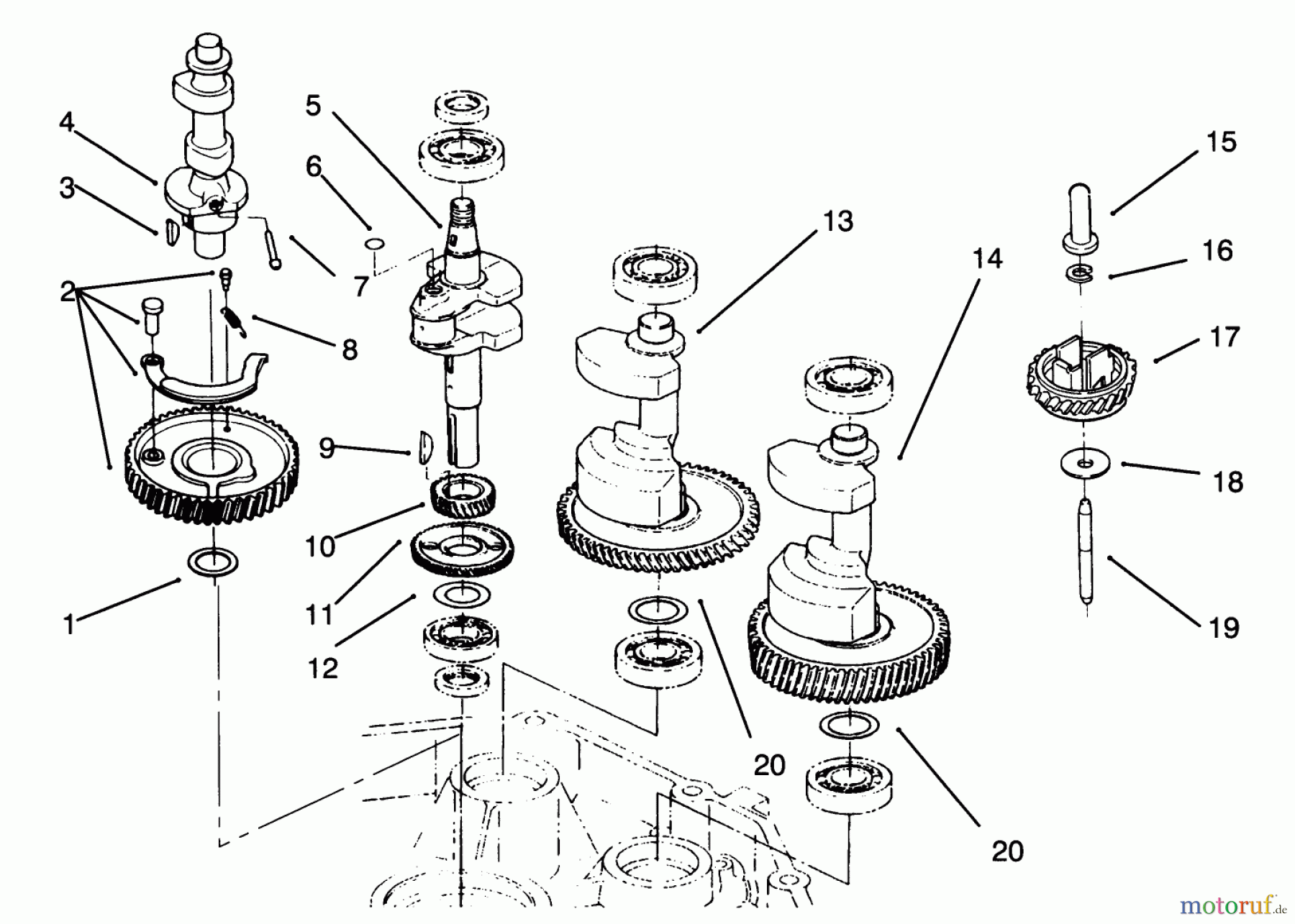 Toro Neu Mowers, Lawn & Garden Tractor Seite 1 72041 (244-H) - Toro 244-H Yard Tractor, 1993 (3900001-3999999) CRANKSHAFT & CAMSHAFT ASSEMBLY