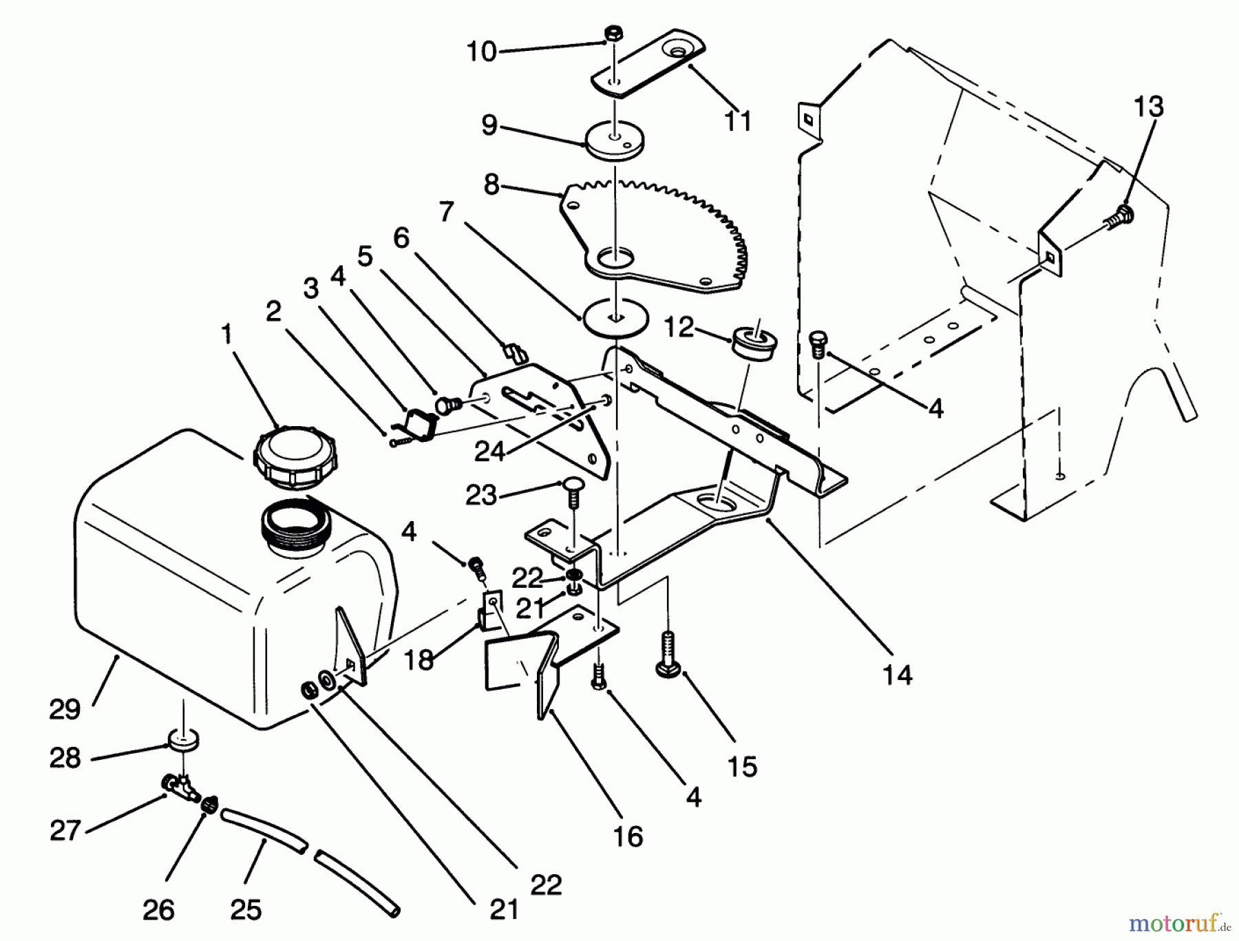 Toro Neu Mowers, Lawn & Garden Tractor Seite 1 72041 (244-H) - Toro 244-H Yard Tractor, 1993 (3900001-3999999) FUEL TANK AND STEERING BRACKET ASSEMBLY