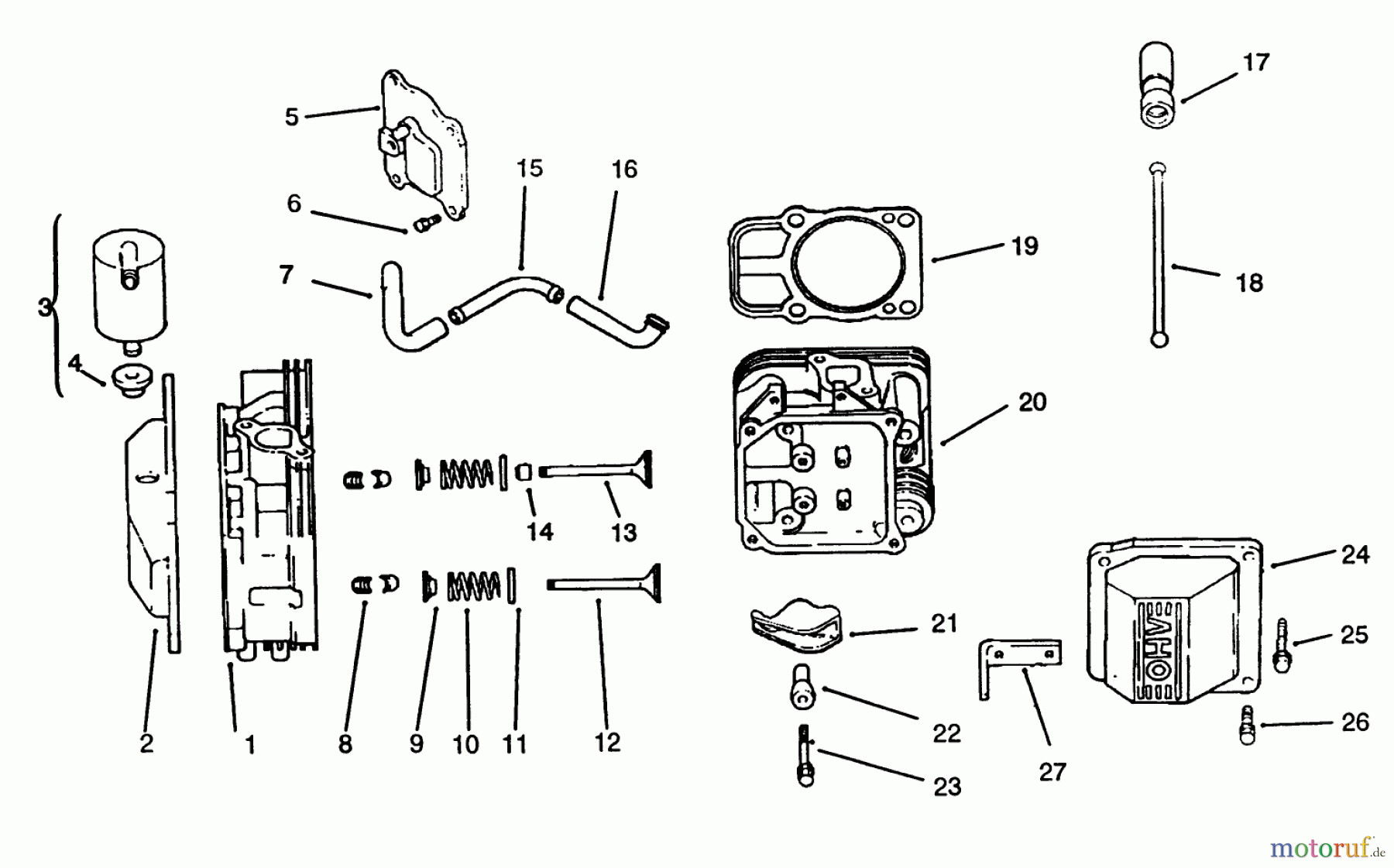 Toro Neu Mowers, Lawn & Garden Tractor Seite 1 72103 (268-H) - Toro 268-H Yard Tractor, 1994 (4900001-4999999) HEAD/VALVE/BREATHER