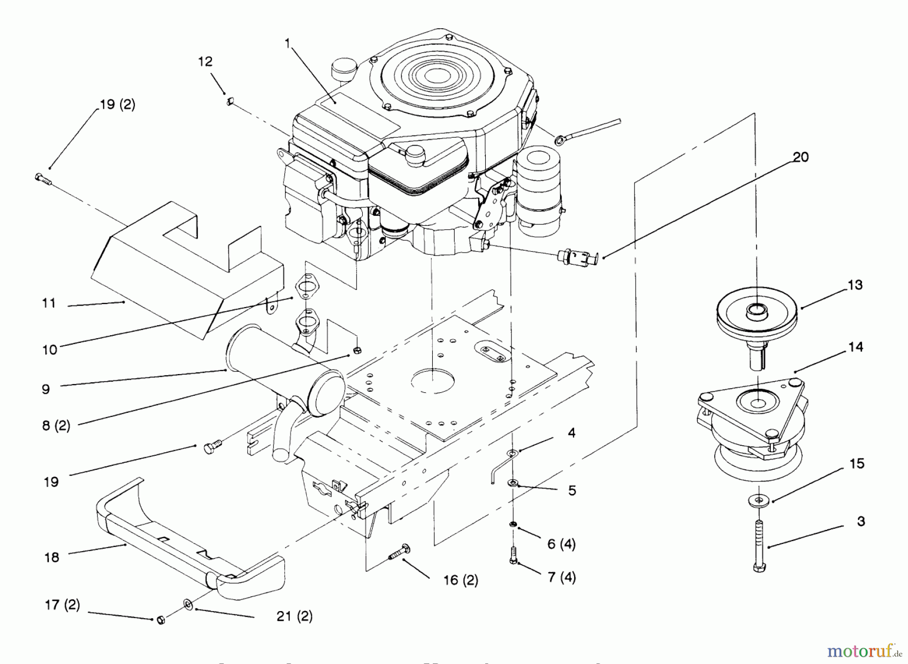 Toro Neu Mowers, Lawn & Garden Tractor Seite 1 72043 (264-H) - Toro 264-H Yard Tractor, 1995 (5900001-5901475) SINGLE CYLINDER ENGINE, MUFFLER, AND P.T.O.