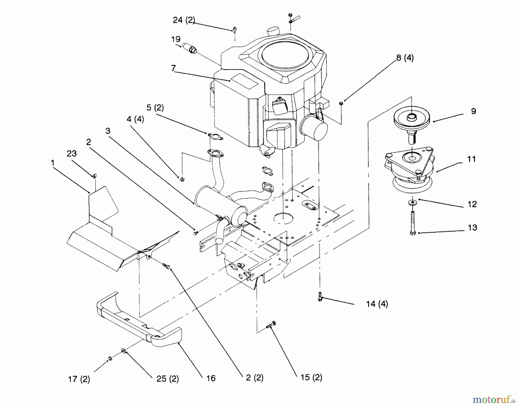 Toro Neu Mowers, Lawn & Garden Tractor Seite 1 72043 (264-H) - Toro 264-H Yard Tractor, 1995 (5900001-5901475) TWIN CYLINDER ENGINE, MUFFLER, AND P.T.O.