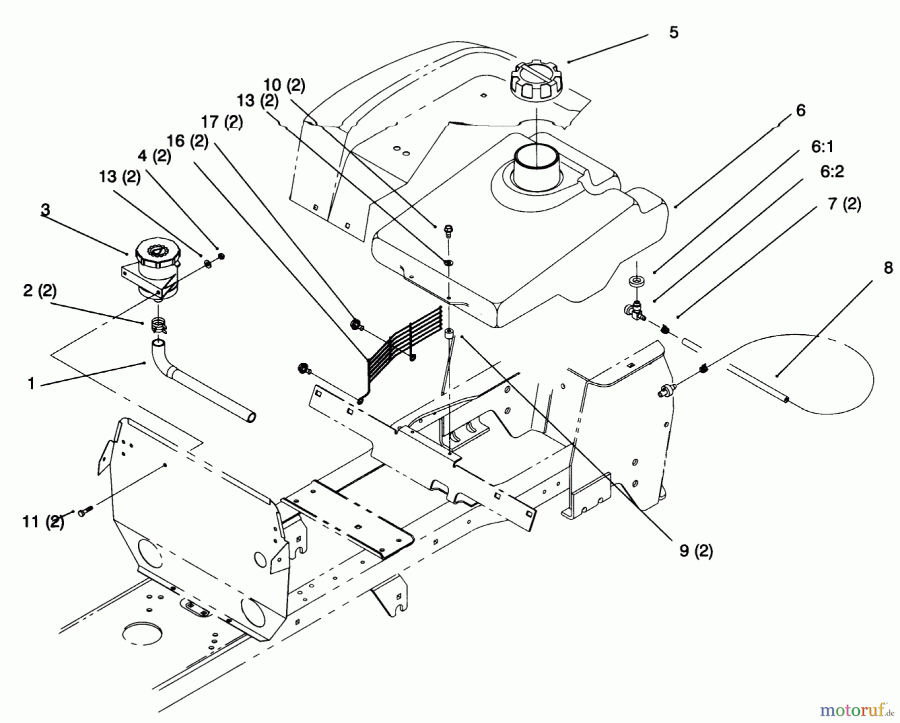 Toro Neu Mowers, Lawn & Garden Tractor Seite 1 72043 (264-H) - Toro 264-H Yard Tractor, 1996 (6900001-6999999) FUEL TANK AND HYDRO RESERVOIR