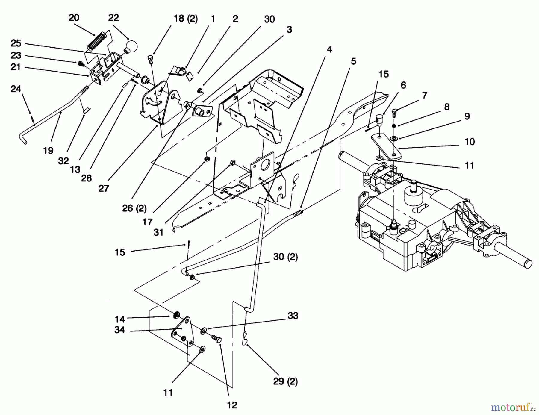 Toro Neu Mowers, Lawn & Garden Tractor Seite 1 72063 (264-H) - Toro 264-H Yard Tractor, 1995 (5900499-5999999) GEAR SHIFT LINKAGE