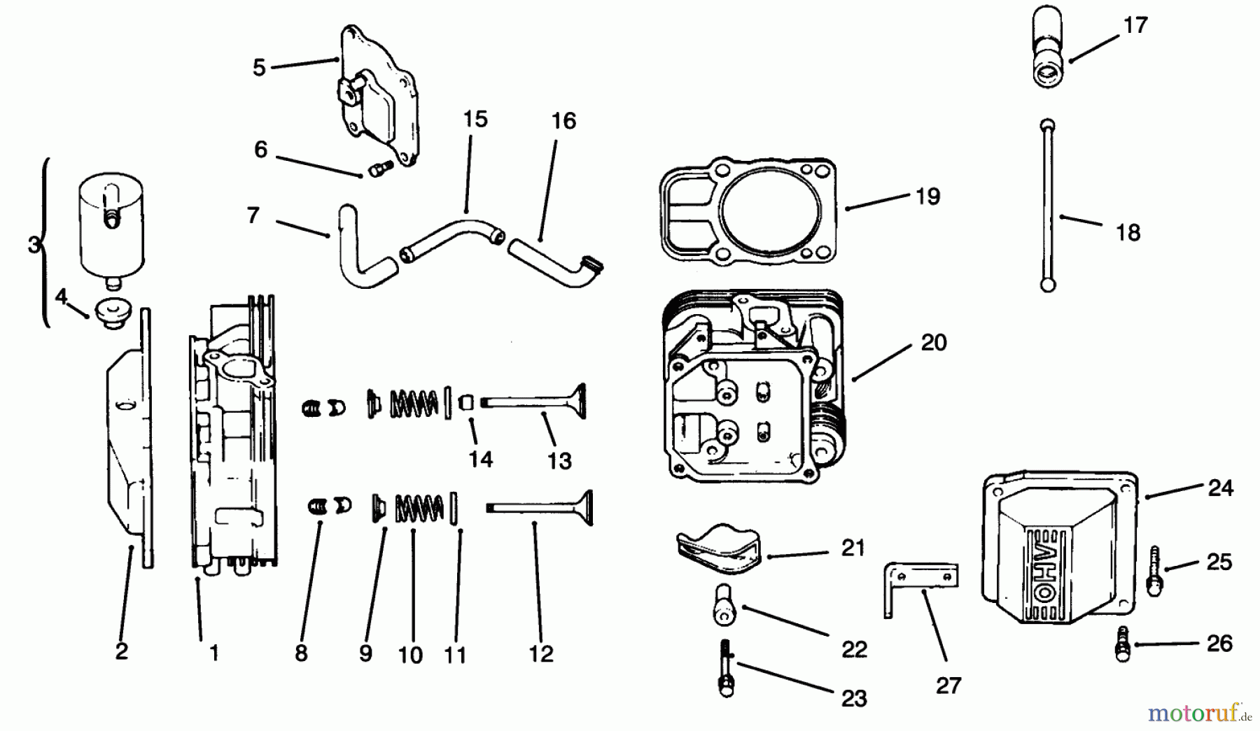 Toro Neu Mowers, Lawn & Garden Tractor Seite 1 72063 (264-H) - Toro 264-H Yard Tractor, 1995 (5900499-5999999) HEAD/VALVE/BREATHER