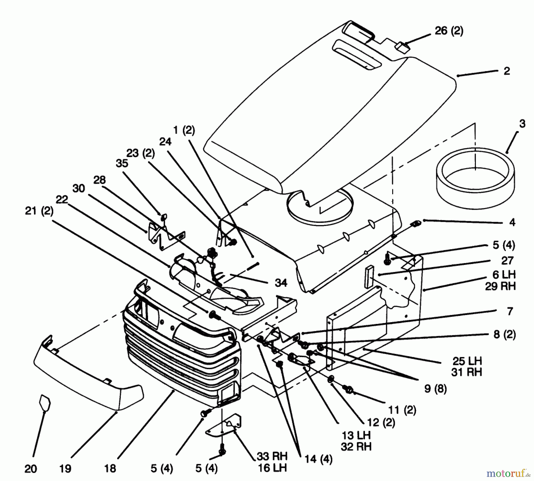 Toro Neu Mowers, Lawn & Garden Tractor Seite 1 72043 (264-H) - Toro 264-H Yard Tractor, 1996 (6900001-6999999) HOOD AND GRILL