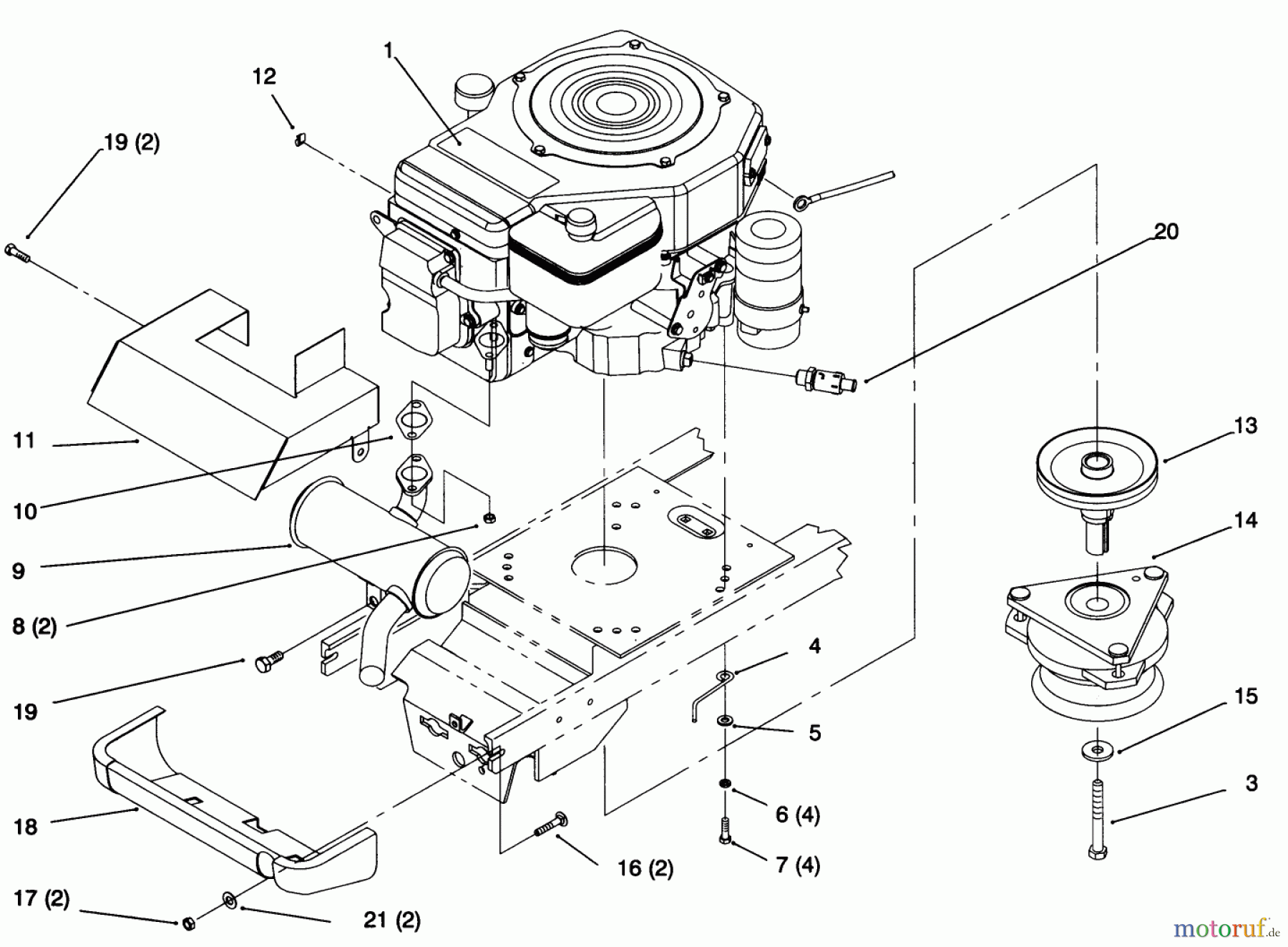Toro Neu Mowers, Lawn & Garden Tractor Seite 1 72063 (264-H) - Toro 264-H Yard Tractor, 1995 (5900499-5999999) SINGLE CYLINDER ENGINE, MUFFLER, AND P.T.O.