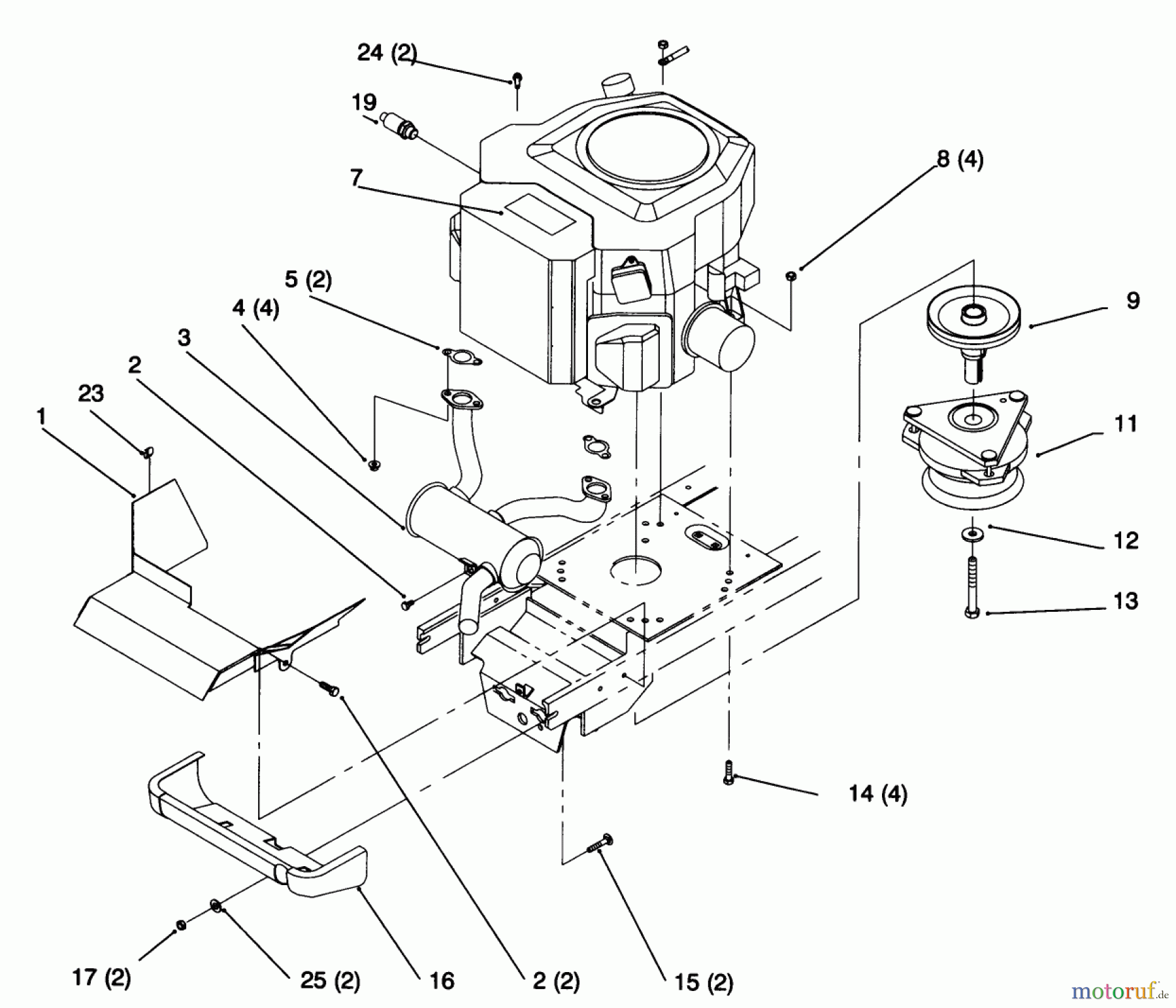 Toro Neu Mowers, Lawn & Garden Tractor Seite 1 72063 (264-H) - Toro 264-H Yard Tractor, 1995 (5900499-5999999) TWIN CYLINDER ENGINE, MUFFLER, AND P.T.O.