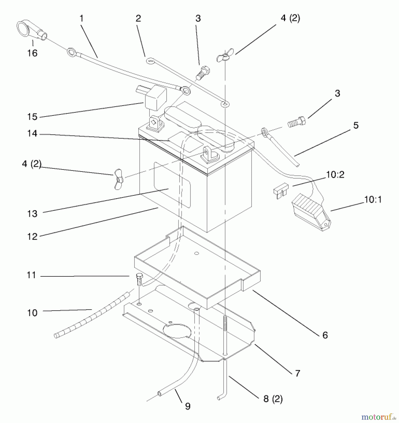  Toro Neu Mowers, Lawn & Garden Tractor Seite 1 72045 (265-6) - Toro 265-6 Lawn and Garden Tractor, 1998 (8900400-8999999) BATTERY