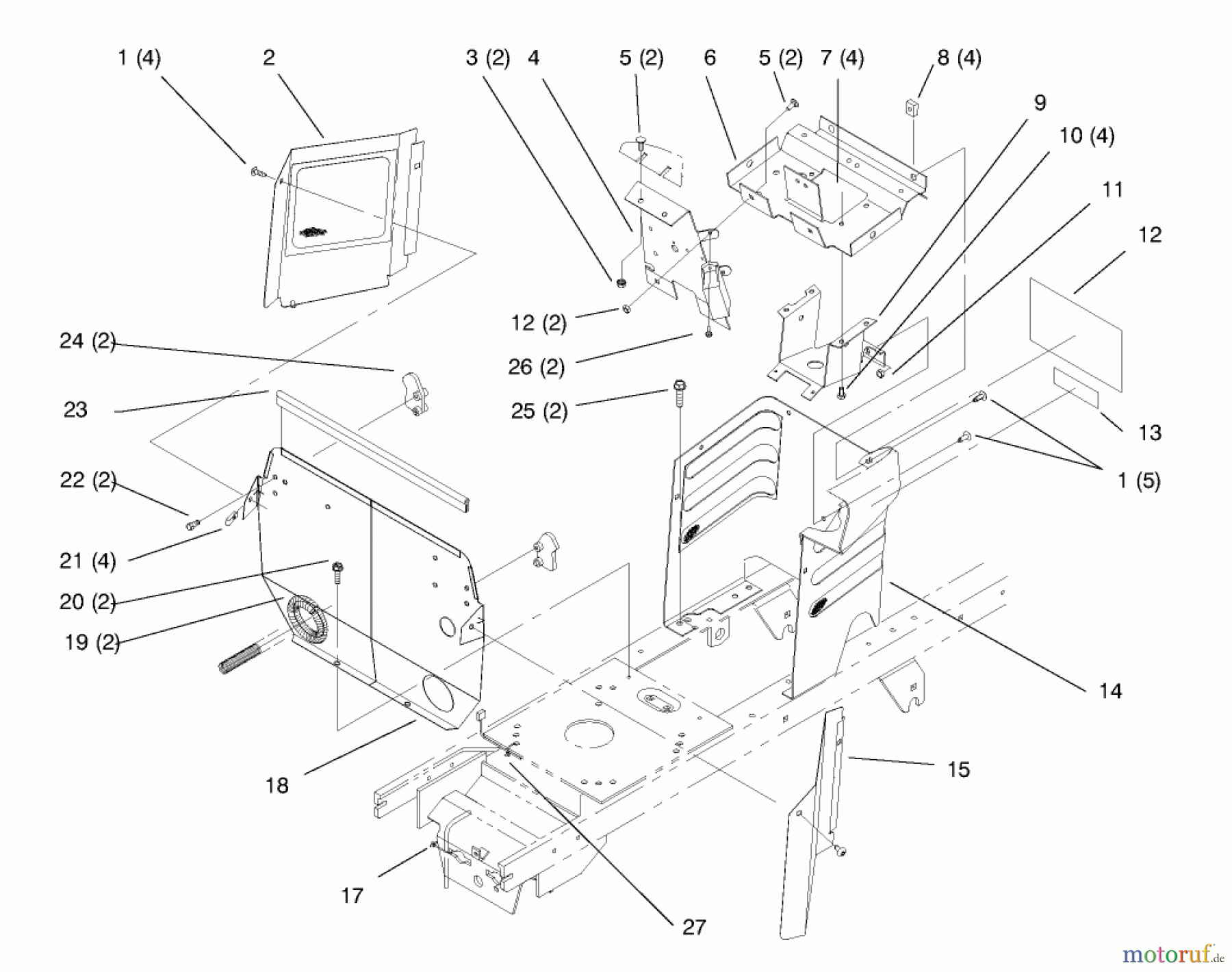  Toro Neu Mowers, Lawn & Garden Tractor Seite 1 72045 (265-6) - Toro 265-6 Lawn and Garden Tractor, 1998 (8900400-8999999) HOODSTAND AND FIREWALL