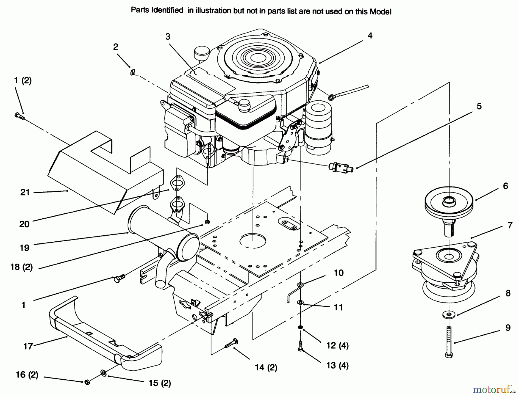  Toro Neu Mowers, Lawn & Garden Tractor Seite 1 72045 (265-6) - Toro 265-6 Yard Tractor, 1996 (6900001-6999999) SINGLE CYLINDER ENGINE, MUFFLER, AND P.T.O.