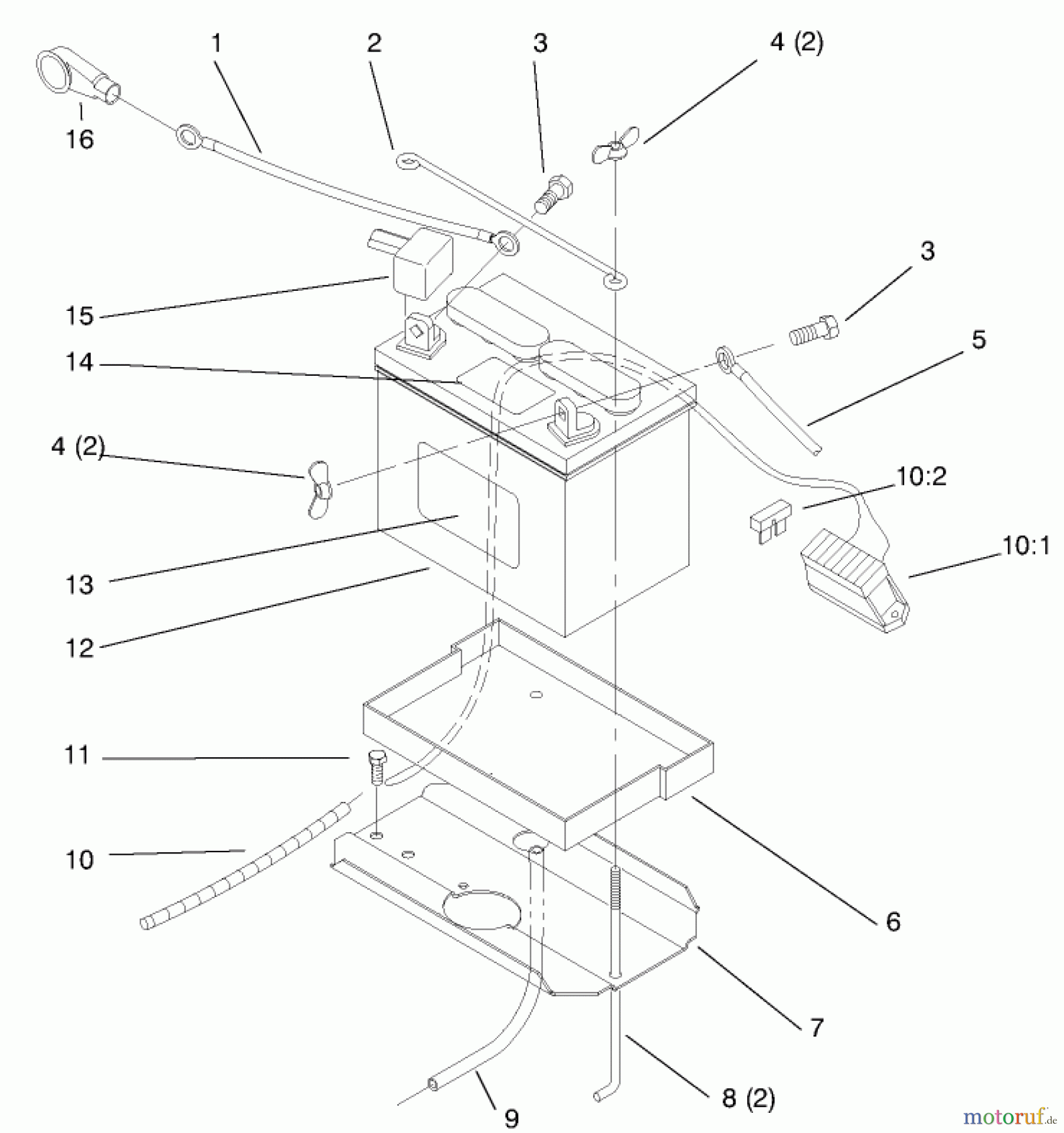 Toro Neu Mowers, Lawn & Garden Tractor Seite 1 72045 (265-6) - Toro 265-6 Yard Tractor, 1997 (7900001-7999999) BATTERY