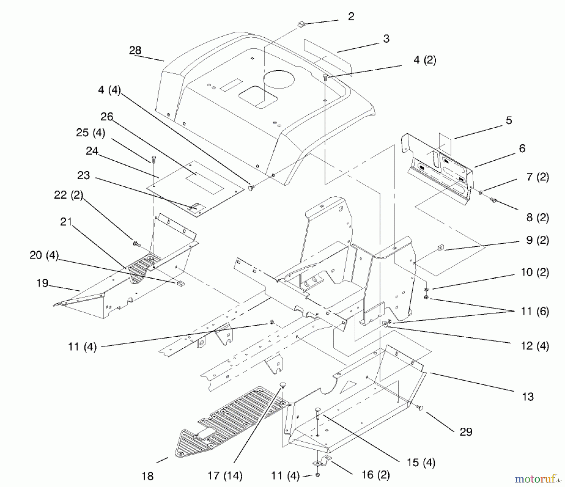 Toro Neu Mowers, Lawn & Garden Tractor Seite 1 72045 (265-6) - Toro 265-6 Yard Tractor, 1997 (7900001-7999999) FENDER AND FOOTREST