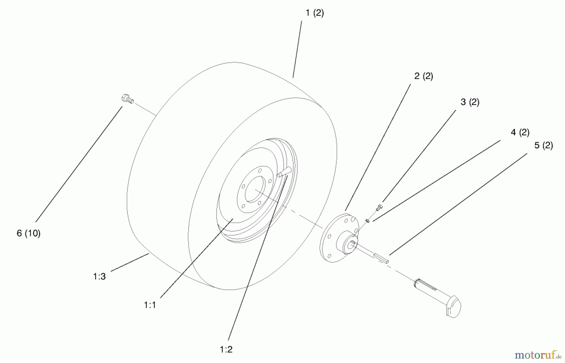 Toro Neu Mowers, Lawn & Garden Tractor Seite 1 72045 (265-6) - Toro 265-6 Yard Tractor, 1997 (7900001-7999999) REAR WHEEL