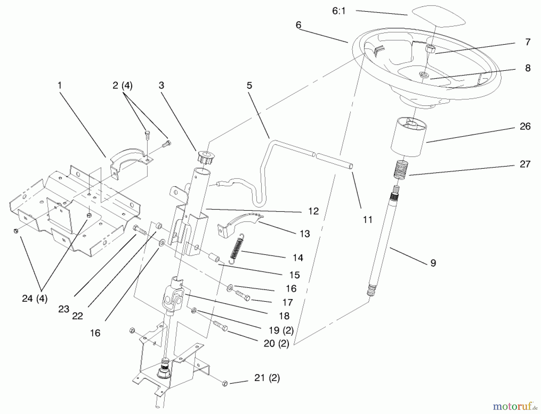  Toro Neu Mowers, Lawn & Garden Tractor Seite 1 72045 (265-6) - Toro 265-6 Yard Tractor, 1997 (7900001-7999999) STEERING WHEEL AND TILT