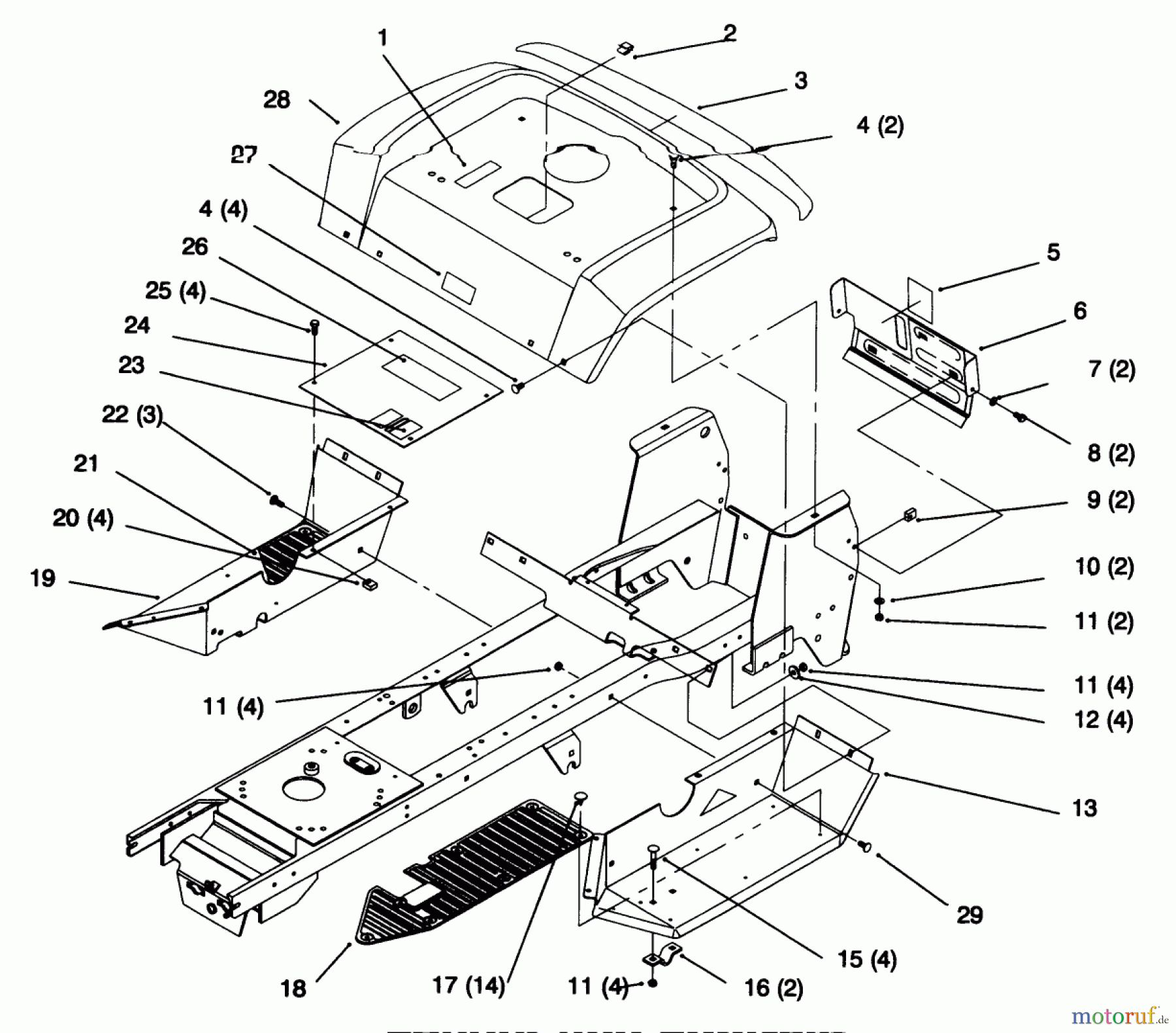 Toro Neu Mowers, Lawn & Garden Tractor Seite 1 72046 (265-H) - Toro 265-H Lawn and Garden Tractor, 1996 (6900001-6999999) FENDER AND FOOTREST