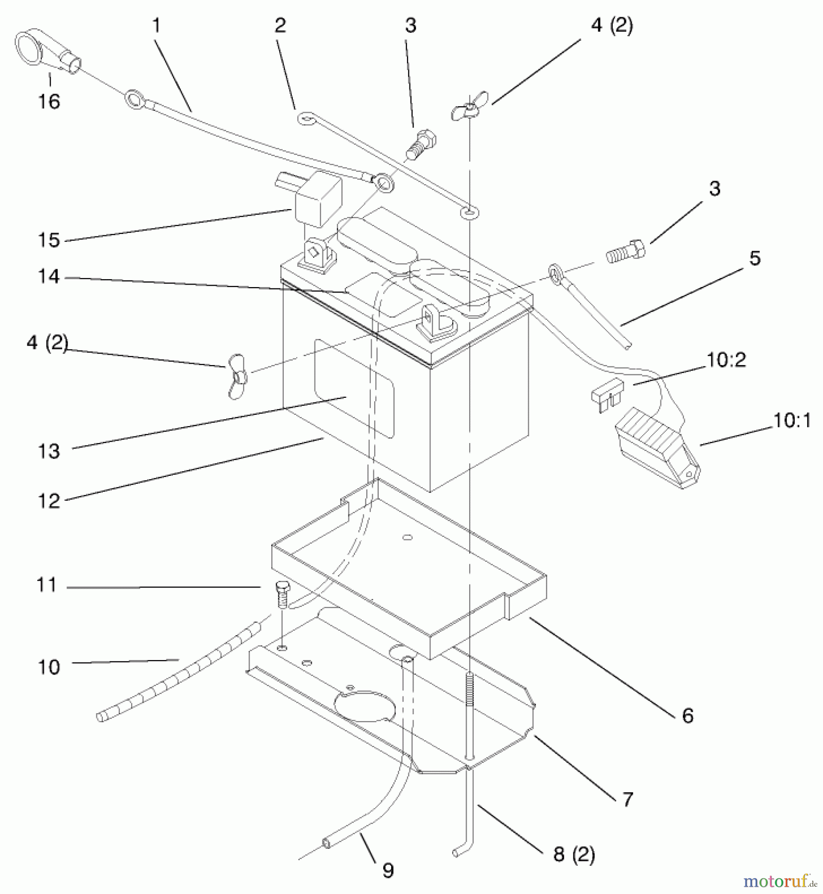 Toro Neu Mowers, Lawn & Garden Tractor Seite 1 72046 (265-H) - Toro 265-H Lawn and Garden Tractor, 1997 (7900001-7999999) BATTERY