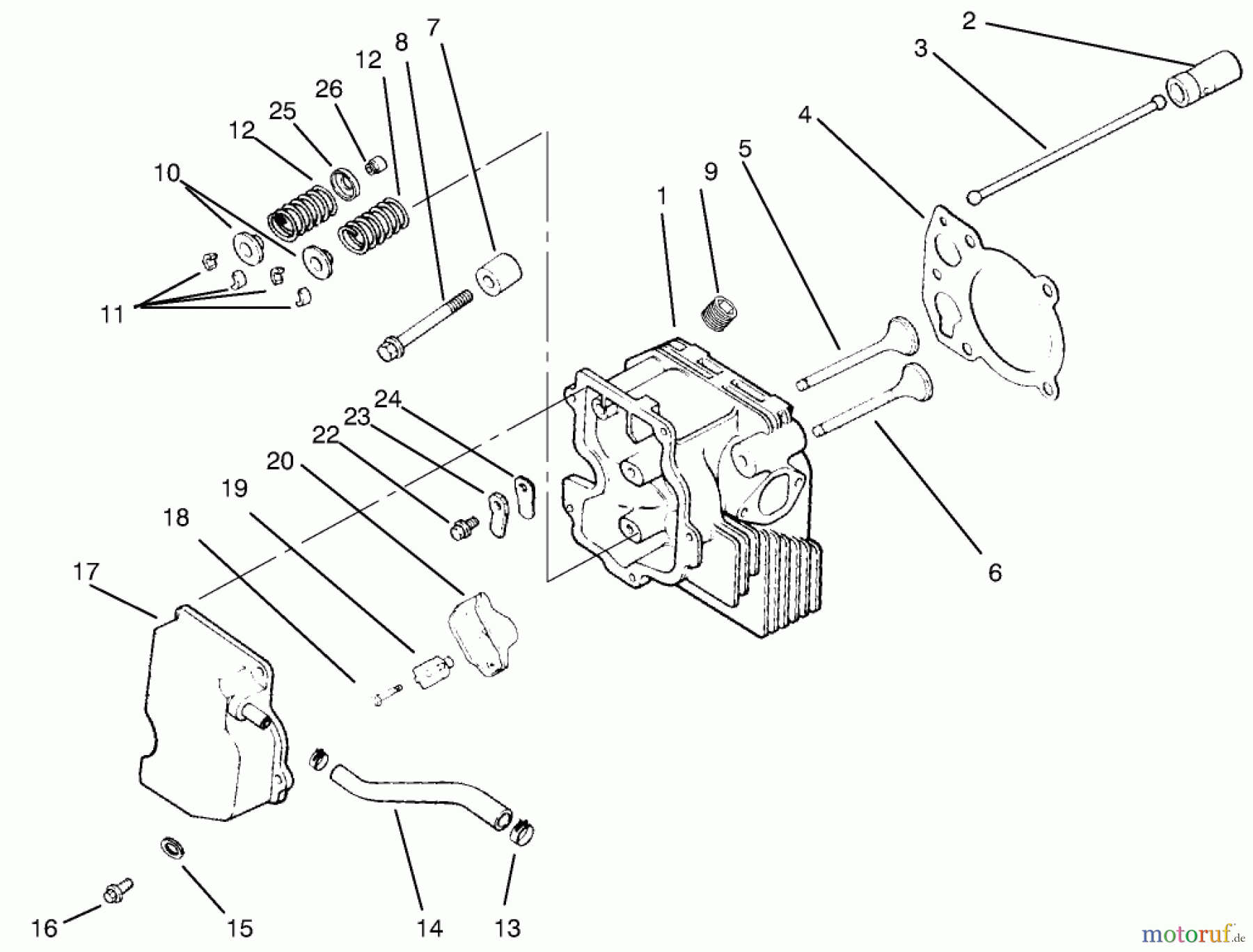 Toro Neu Mowers, Lawn & Garden Tractor Seite 1 72046 (265-H) - Toro 265-H Lawn and Garden Tractor, 1997 (7900001-7999999) CYLINDER HEAD/VALVE/BREATHER