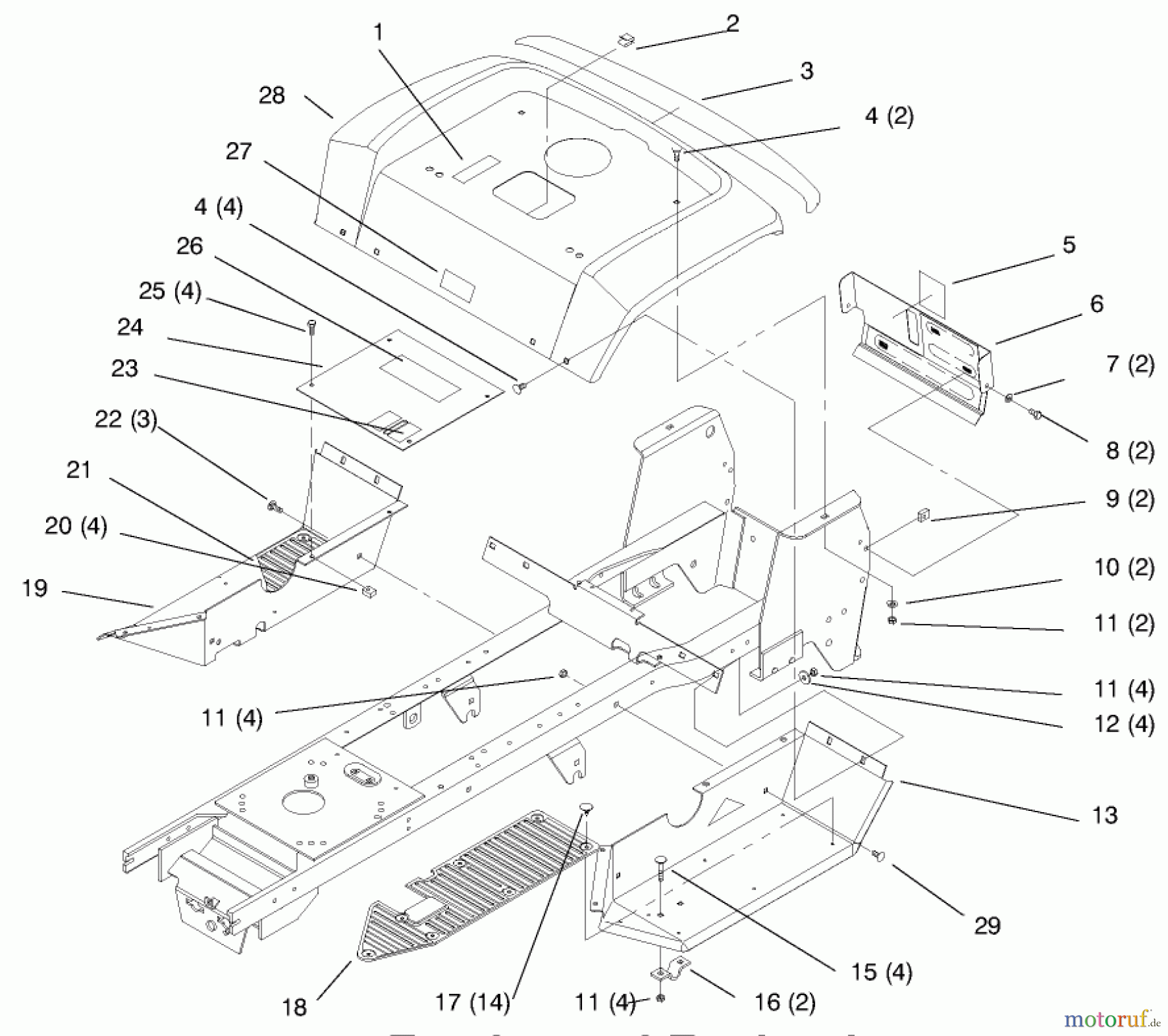 Toro Neu Mowers, Lawn & Garden Tractor Seite 1 72046 (265-H) - Toro 265-H Lawn and Garden Tractor, 1997 (7900001-7999999) FENDER AND FOOTREST