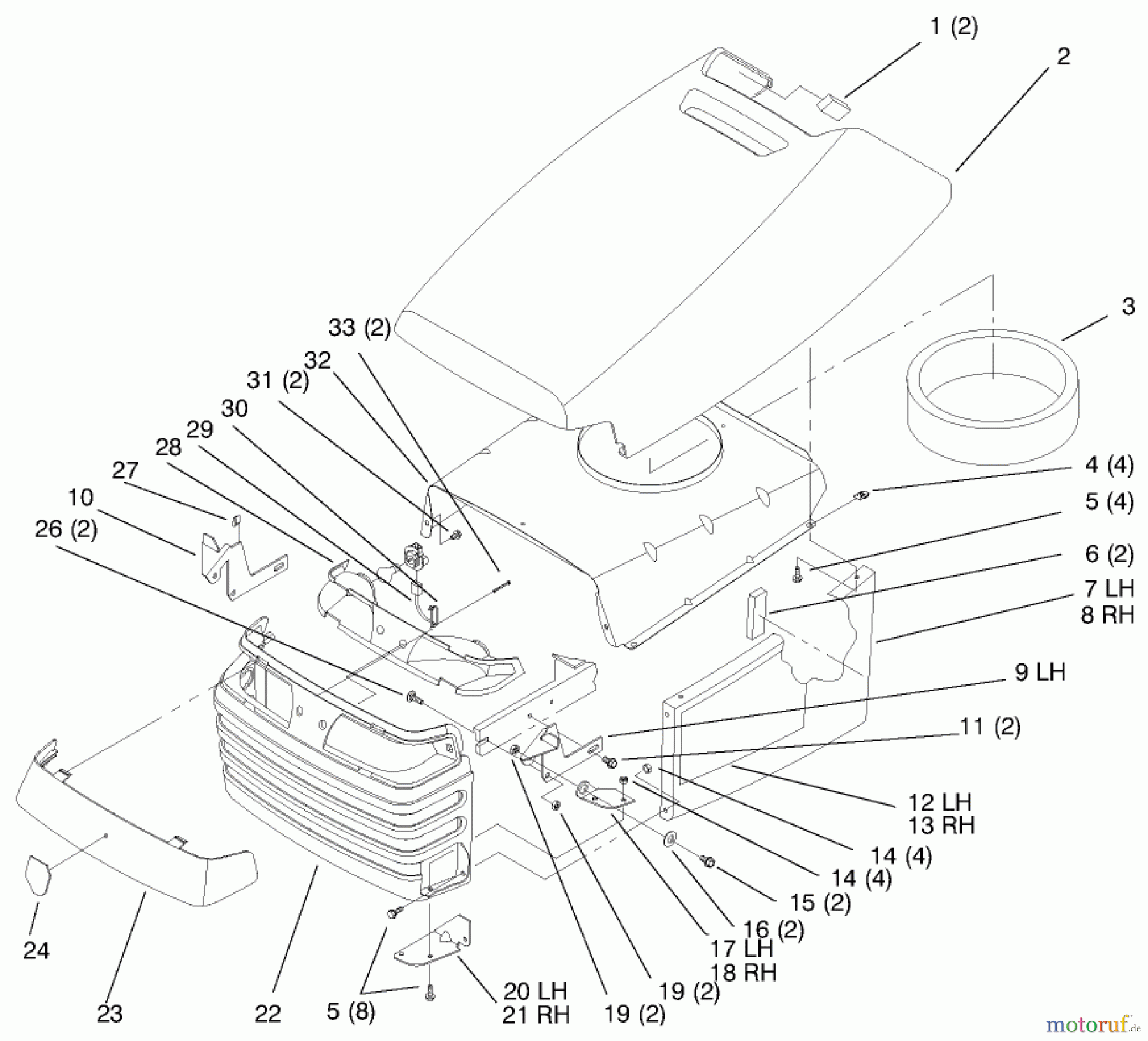 Toro Neu Mowers, Lawn & Garden Tractor Seite 1 72046 (265-H) - Toro 265-H Lawn and Garden Tractor, 1997 (7900001-7999999) HOOD AND GRILL