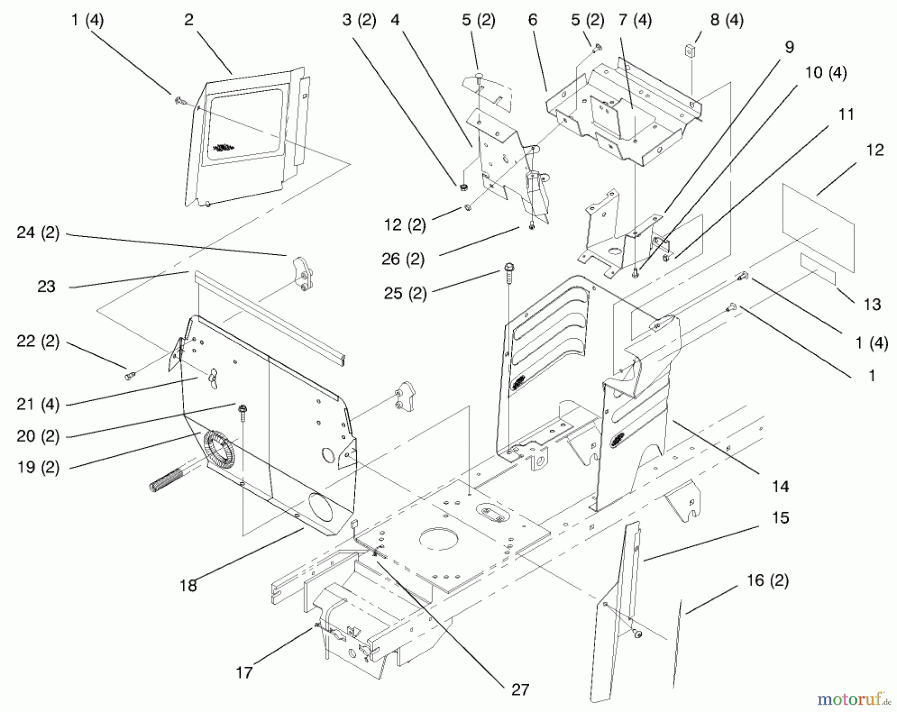 Toro Neu Mowers, Lawn & Garden Tractor Seite 1 72046 (265-H) - Toro 265-H Lawn and Garden Tractor, 1997 (7900001-7999999) HOODSTAND AND FIREWALL