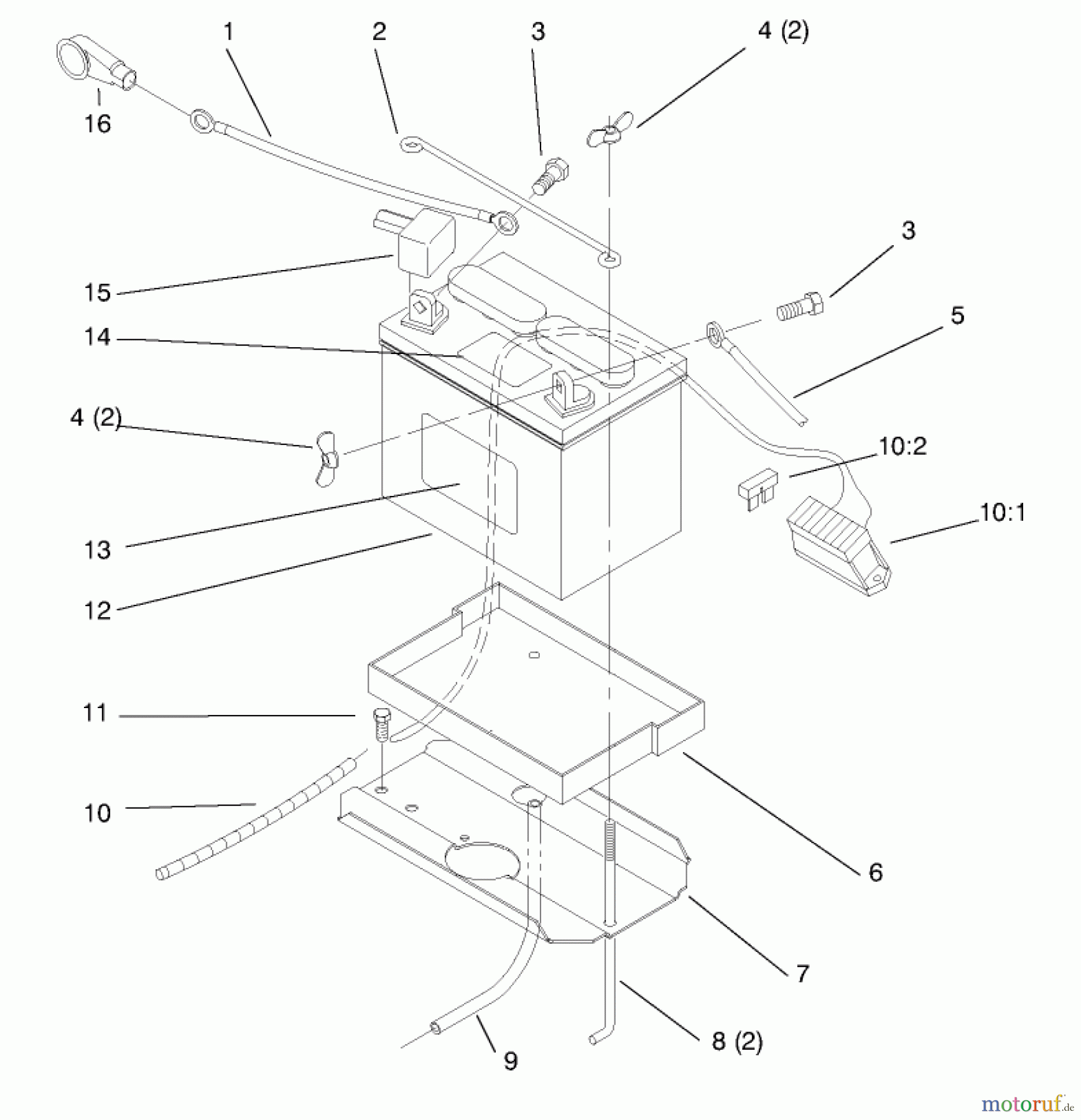  Toro Neu Mowers, Lawn & Garden Tractor Seite 1 72046 (265-H) - Toro 265-H Lawn and Garden Tractor, 1998 (8900001-8900399) BATTERY