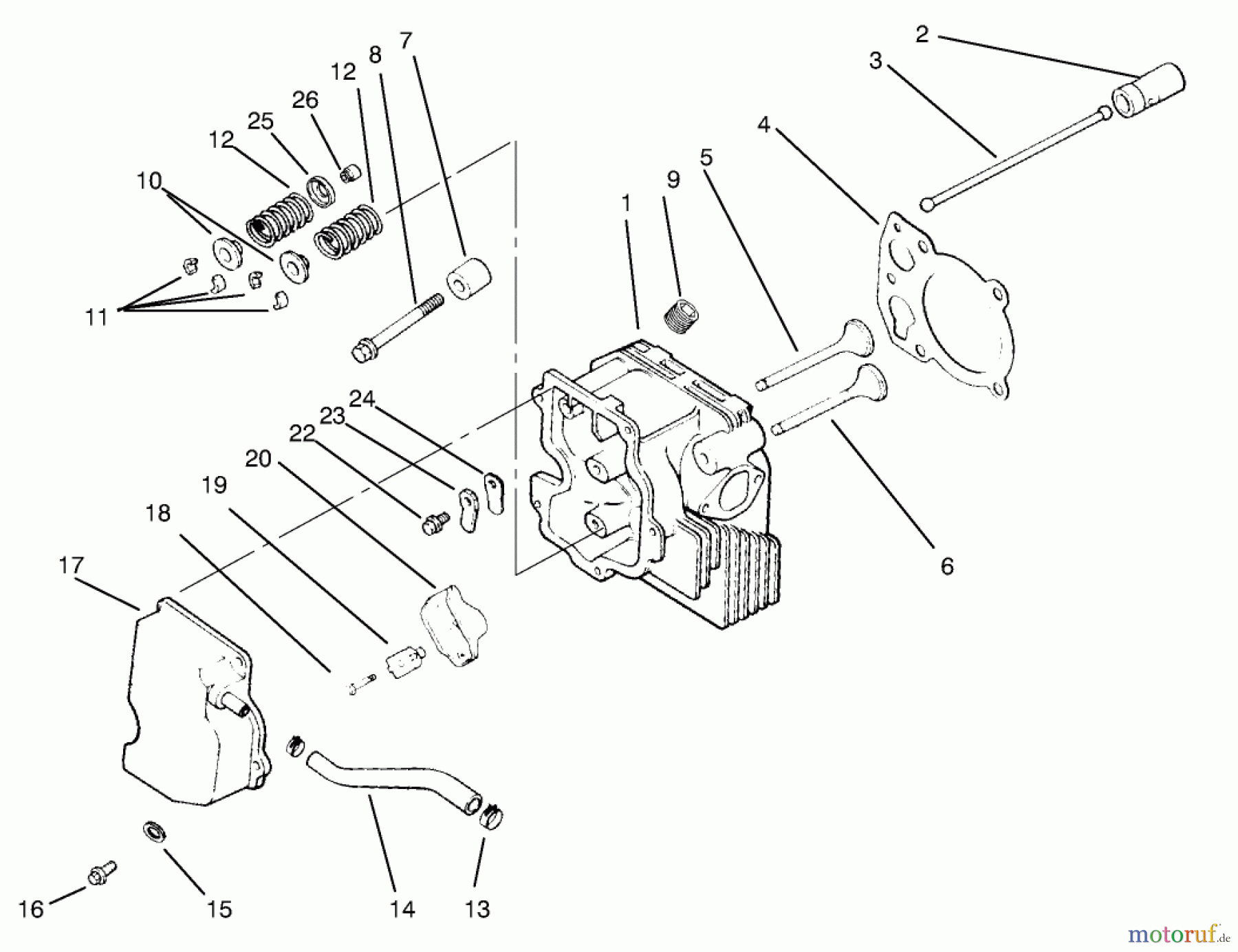 Toro Neu Mowers, Lawn & Garden Tractor Seite 1 72046 (265-H) - Toro 265-H Lawn and Garden Tractor, 1998 (8900001-8900399) CYLINDER HEAD/VALVE/BREATHER