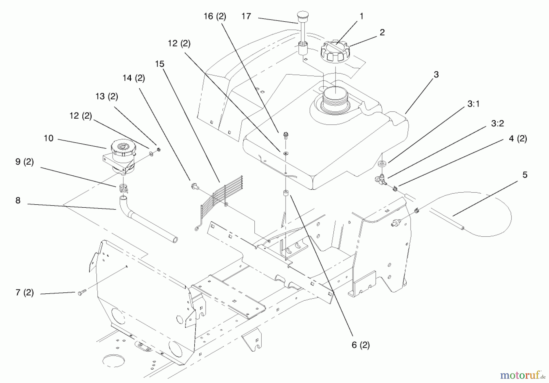 Toro Neu Mowers, Lawn & Garden Tractor Seite 1 72046 (265-H) - Toro 265-H Lawn and Garden Tractor, 1998 (8900001-8900399) FUEL TANK AND HYDRO RESERVOIR