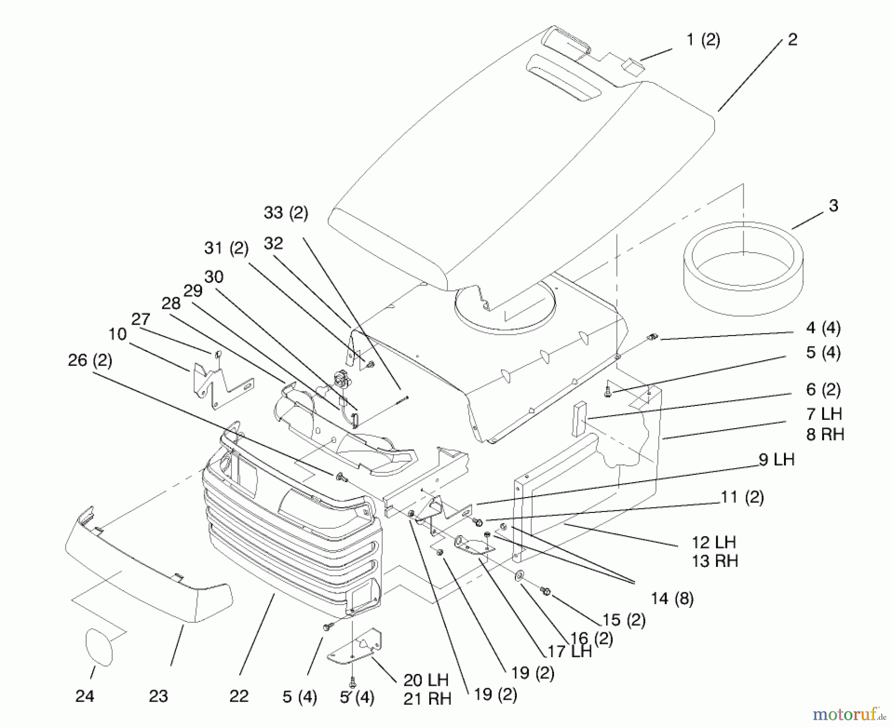  Toro Neu Mowers, Lawn & Garden Tractor Seite 1 72046 (265-H) - Toro 265-H Lawn and Garden Tractor, 1998 (8900001-8900399) HOOD AND GRILL