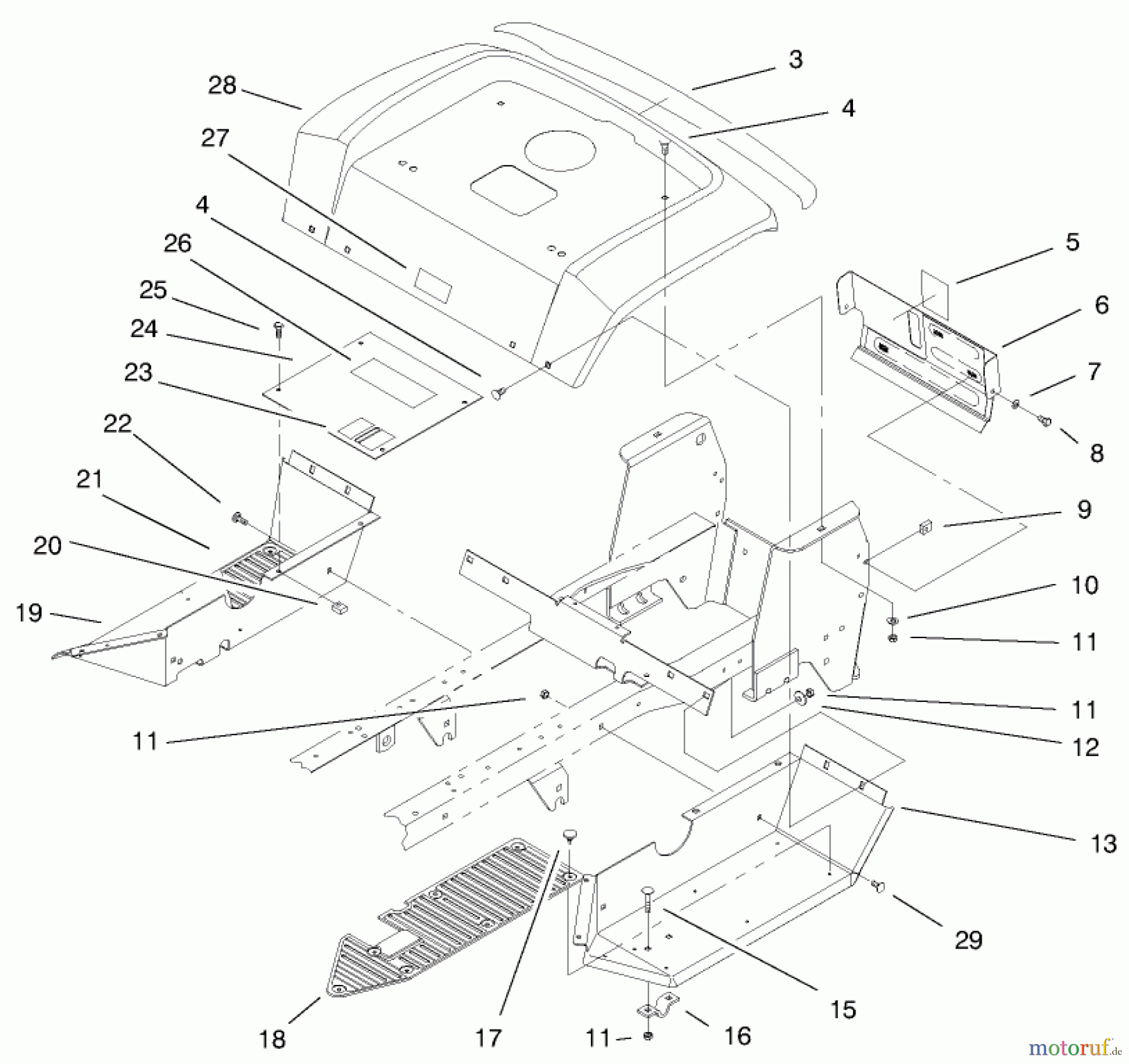 Toro Neu Mowers, Lawn & Garden Tractor Seite 1 72047 (265-6) - Toro 265-6 Lawn and Garden Tractor, 1999 (9900001-9999999) FENDER & FOOTRESTS ASSEMBLY