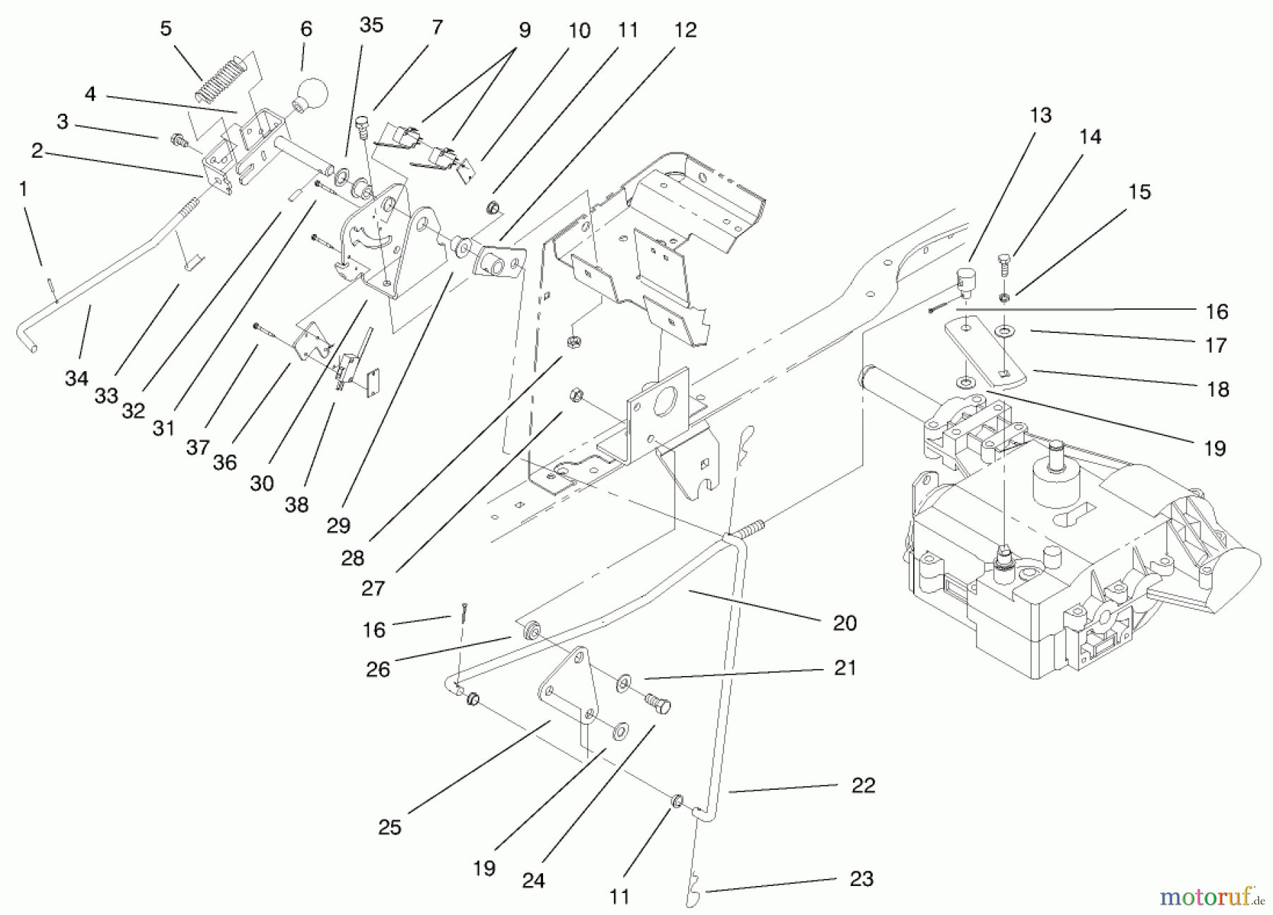 Toro Neu Mowers, Lawn & Garden Tractor Seite 1 72047 (265-6) - Toro 265-6 Lawn and Garden Tractor, 1999 (9900001-9999999) GEAR SHIFT LINKAGE ASSEMBLY